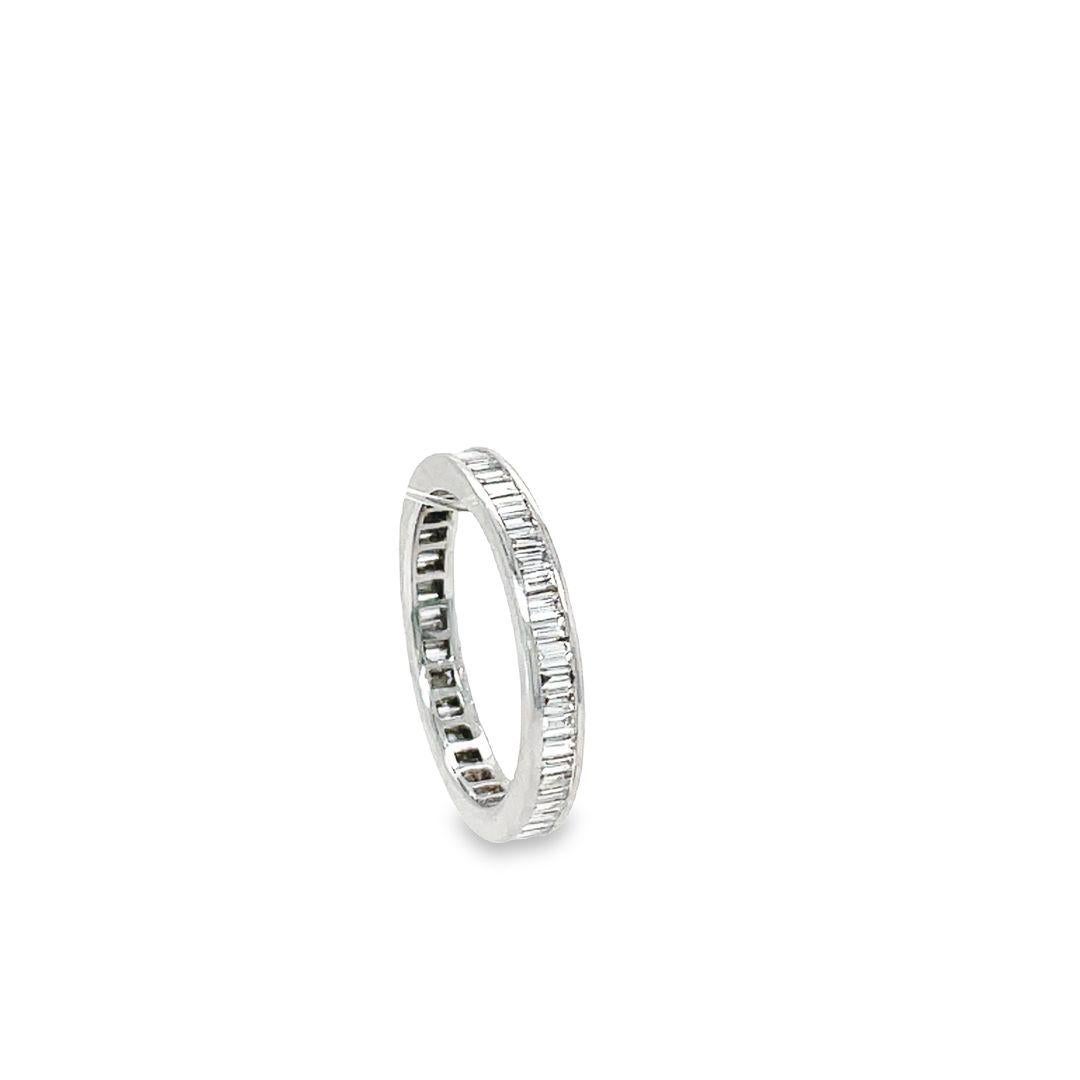 Vintage Channel Set Baguette Diamond Eternity Band in 18K White Gold For Sale 1