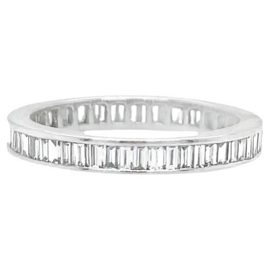 Vintage Channel Set Baguette Diamond Eternity Band in 18K White Gold For Sale