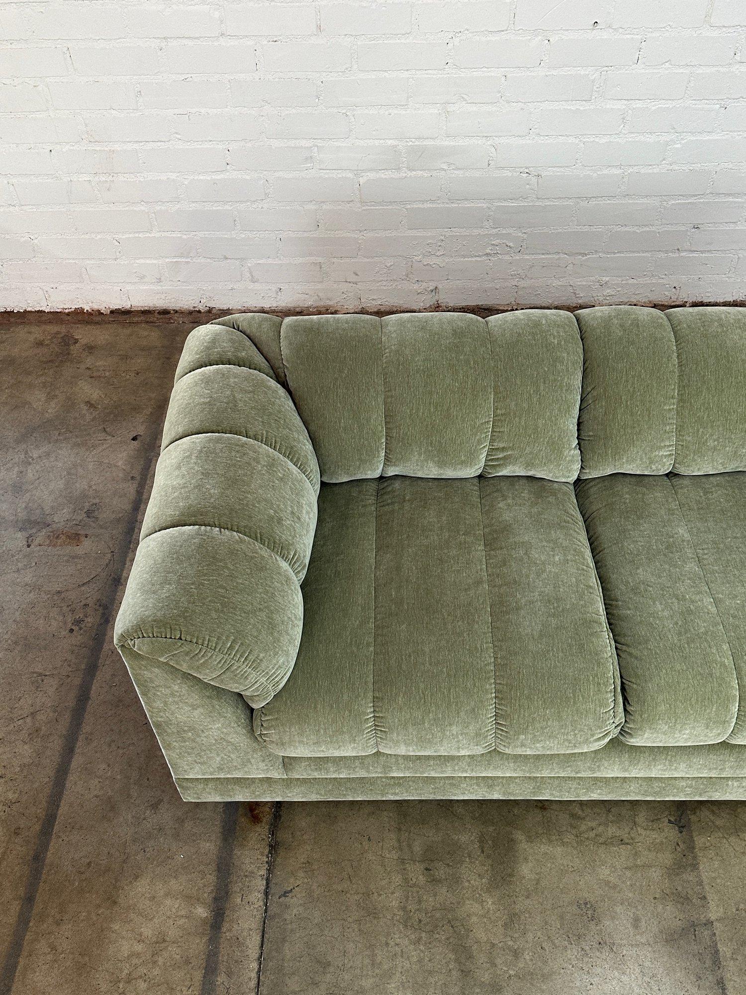 Velvet Vintage Channel Tufted Sofa For Sale