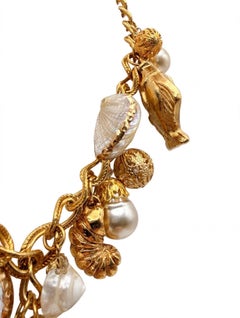 Vintage Chantal de Kerouartz Gilt Nautical Faux Pearl Statement Necklace