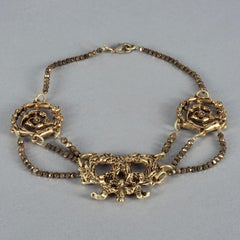 Vintage CHANTAL THOMASS French Bow and Flower Charms Gilt Beaded Swag Necklace