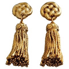 Vintage CHANTAL THOMASS Gilt Braided Passementerie Tassel Dangling Earrings