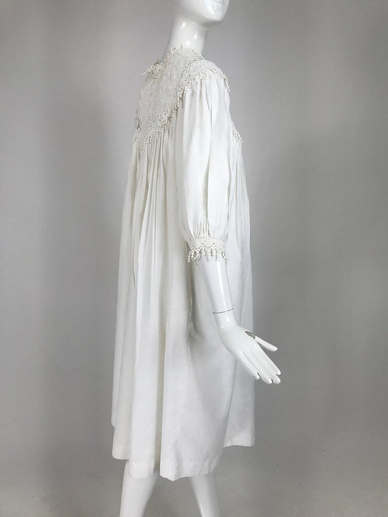 Vintage Chantal Thomass Ivory Crochet Yoke Damask Peasant Dress 1970s