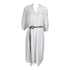 Vintage Chantal Thomass Ivory Crochet Yoke Damask Peasant Dress 1970s