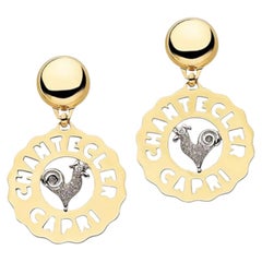 Vintage Chantecler Capri Rooster Logo Ohrringe in 18k Gold und Diamanten