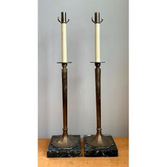 Vintage Chapman Brass and Marble Candlestick Lamps - A Pair