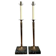 Vintage Chapman Brass and Marble Candlestick Lamps - A Pair