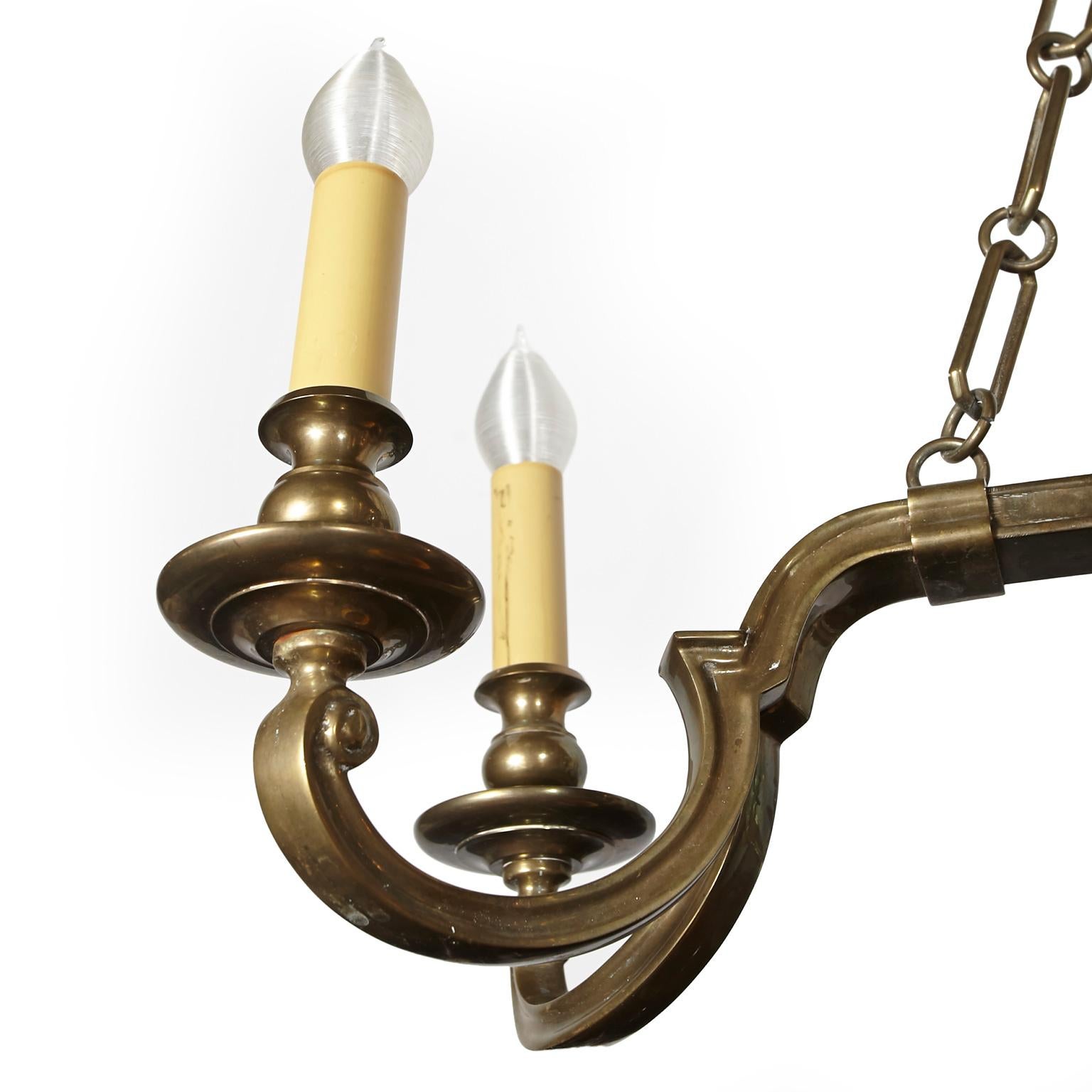 American Vintage Chapman Brass Eight Light Chandelier For Sale