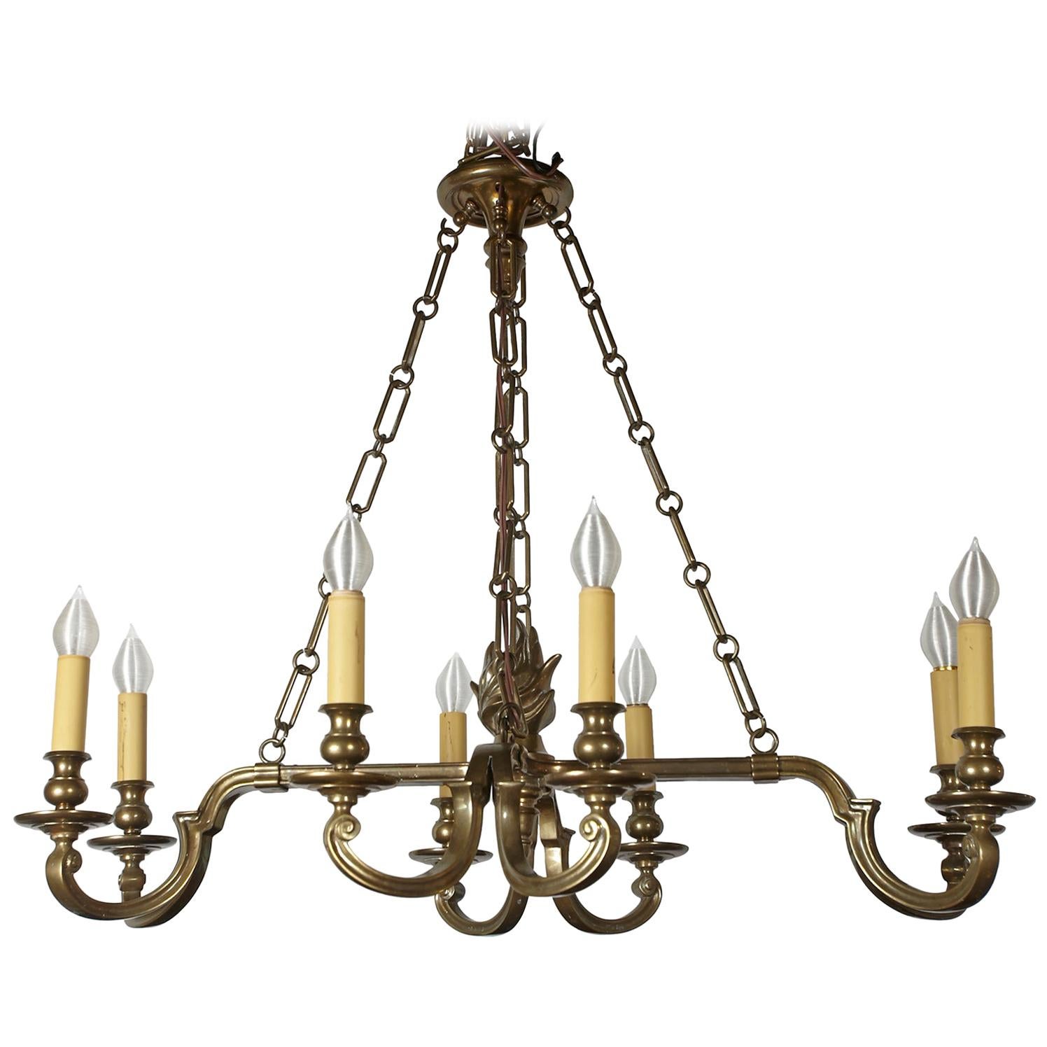 Vintage Chapman Brass Eight Light Chandelier For Sale