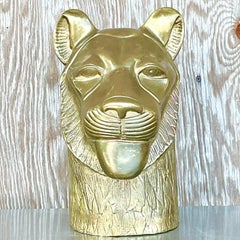 Vintage Chapman Brass Lioness Head Sculpture