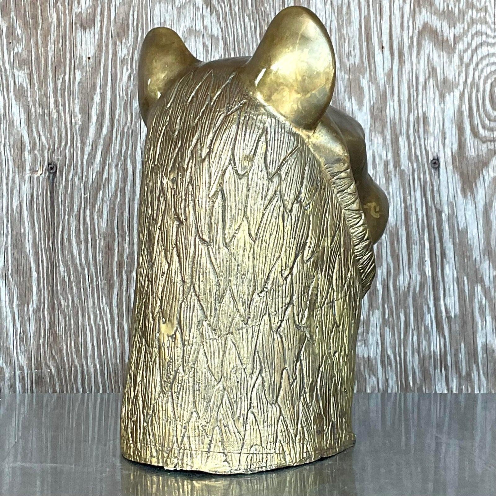 Vintage Chapman Brass Lioness Head Sculpture In Good Condition For Sale In west palm beach, FL