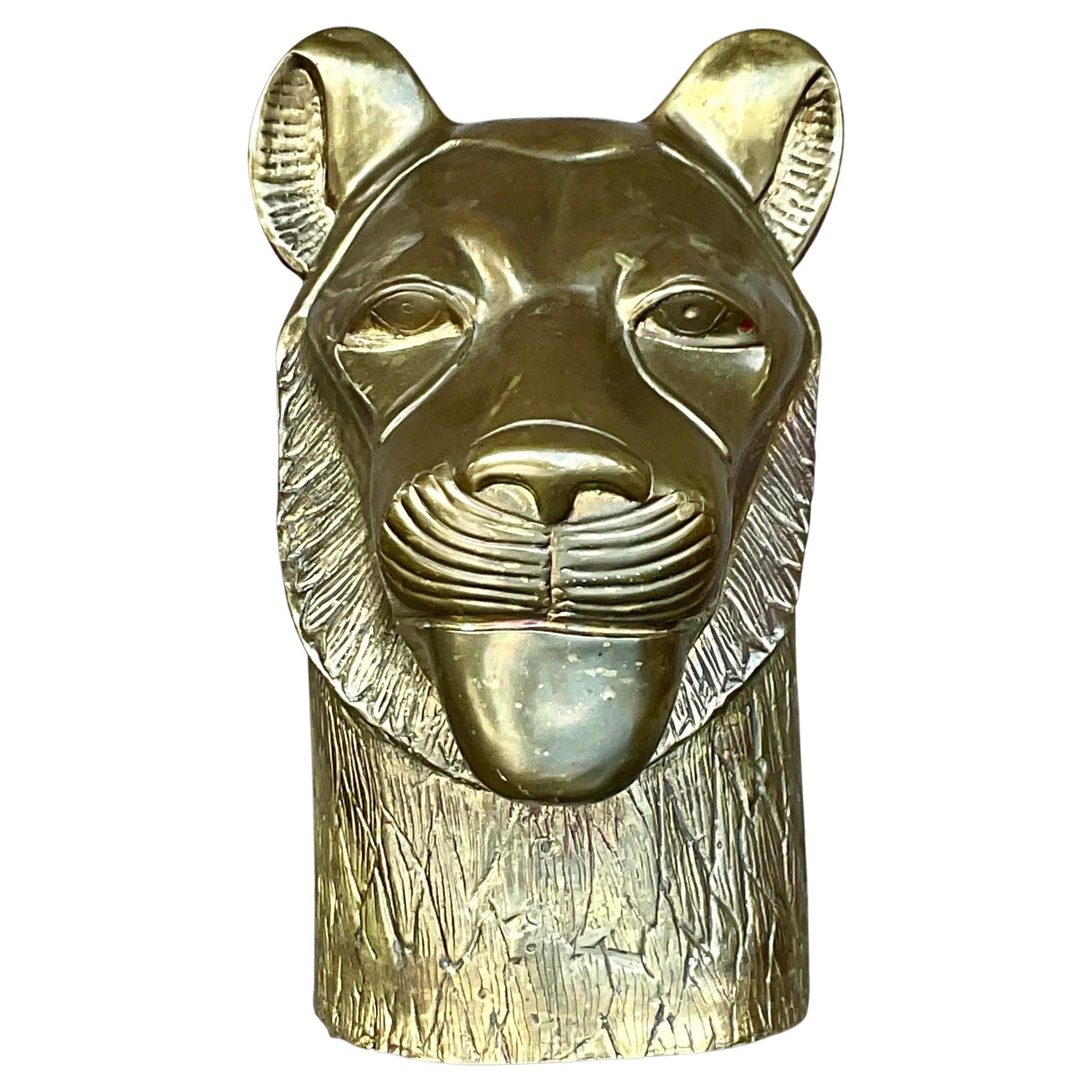 Vintage Chapman Brass Lioness Head Sculpture