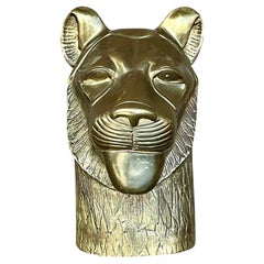 Vintage Chapman Brass Lioness Head Sculpture