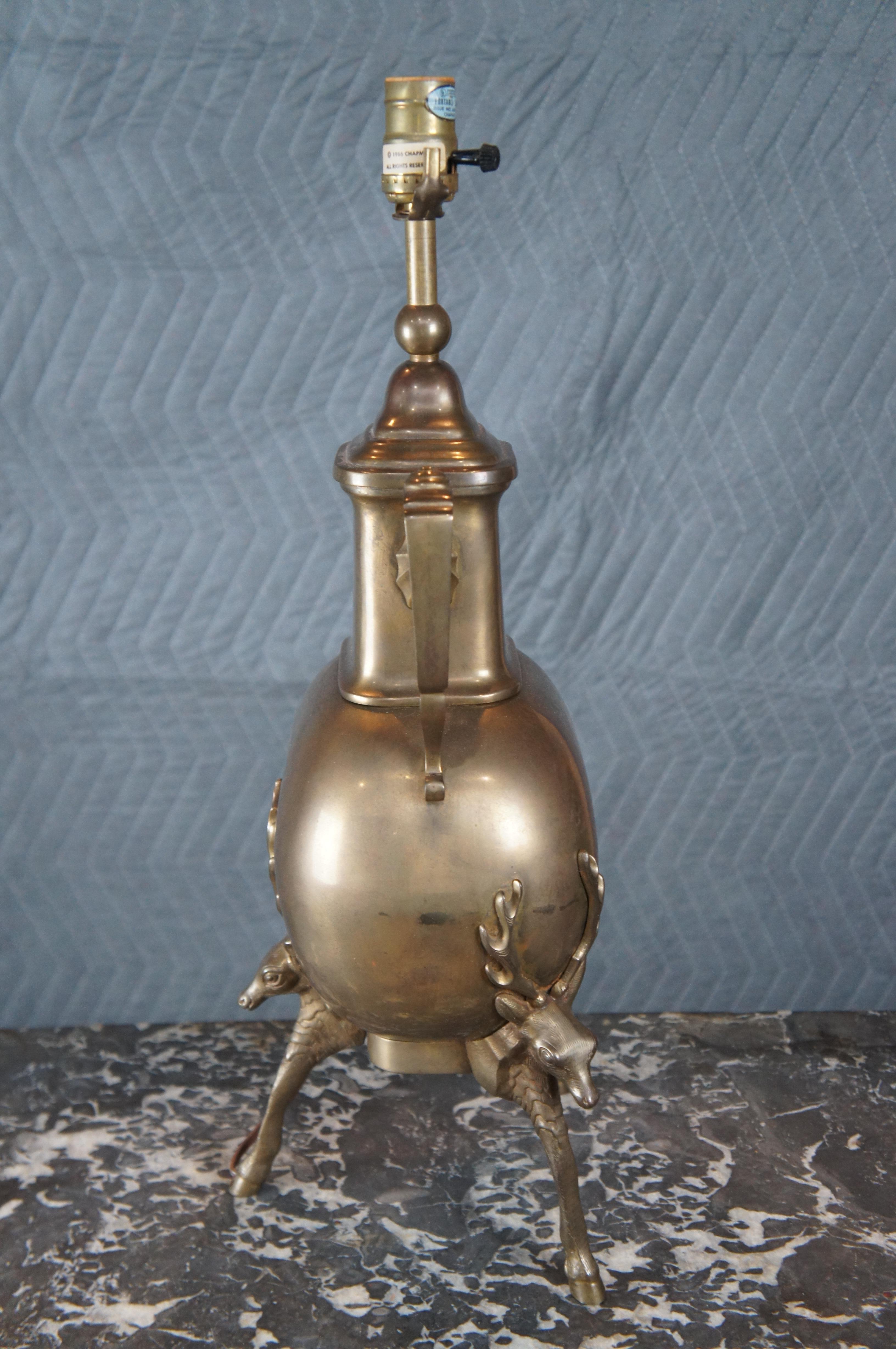 Vintage Chapman Brass Urn Figural Footed Stag Elk Table Buffet Lamp Hoof Feet For Sale 7