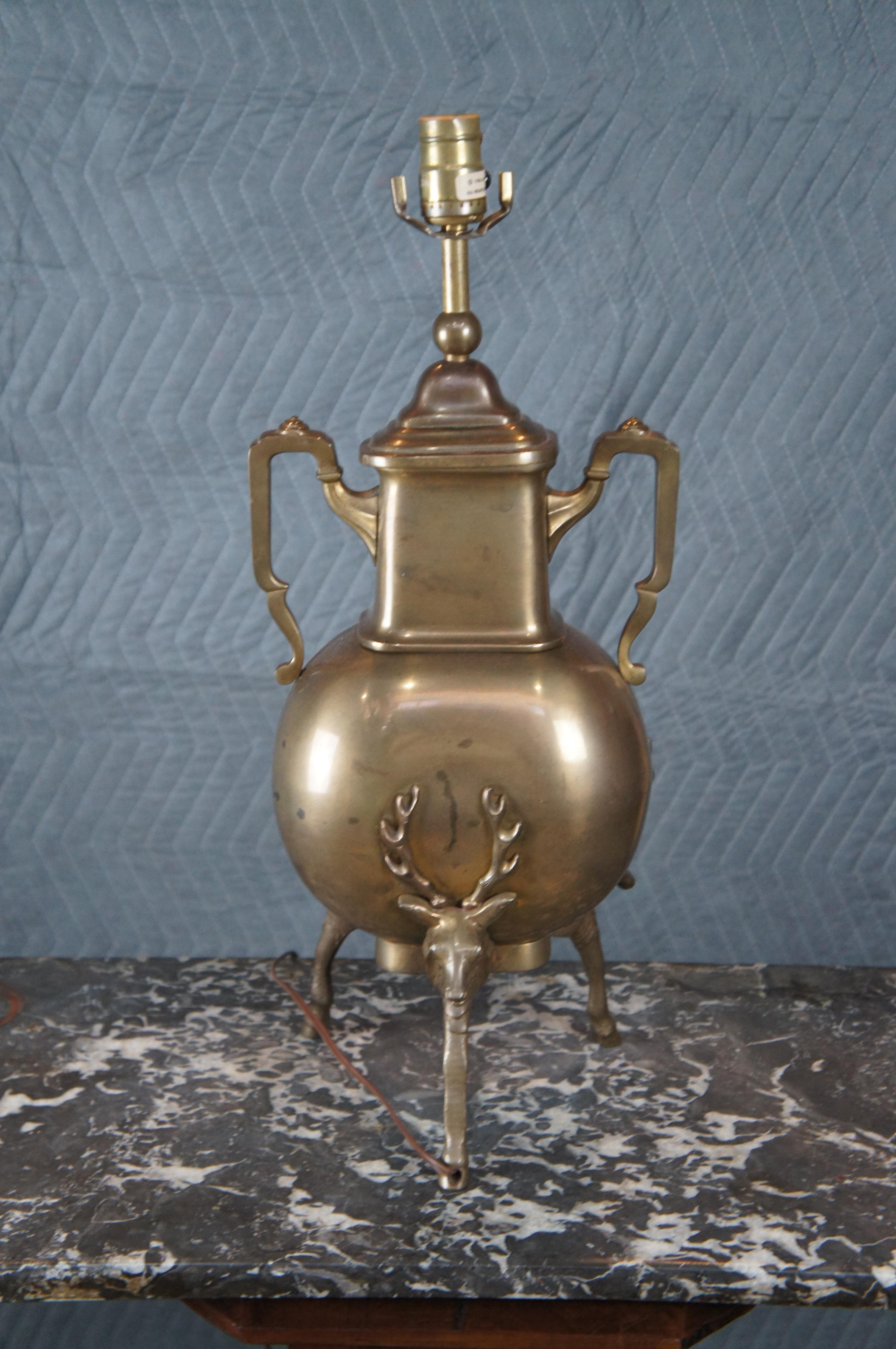 Vintage Chapman Brass Urn Figural Footed Stag Elk Table Buffet Lamp Hoof Feet For Sale 8