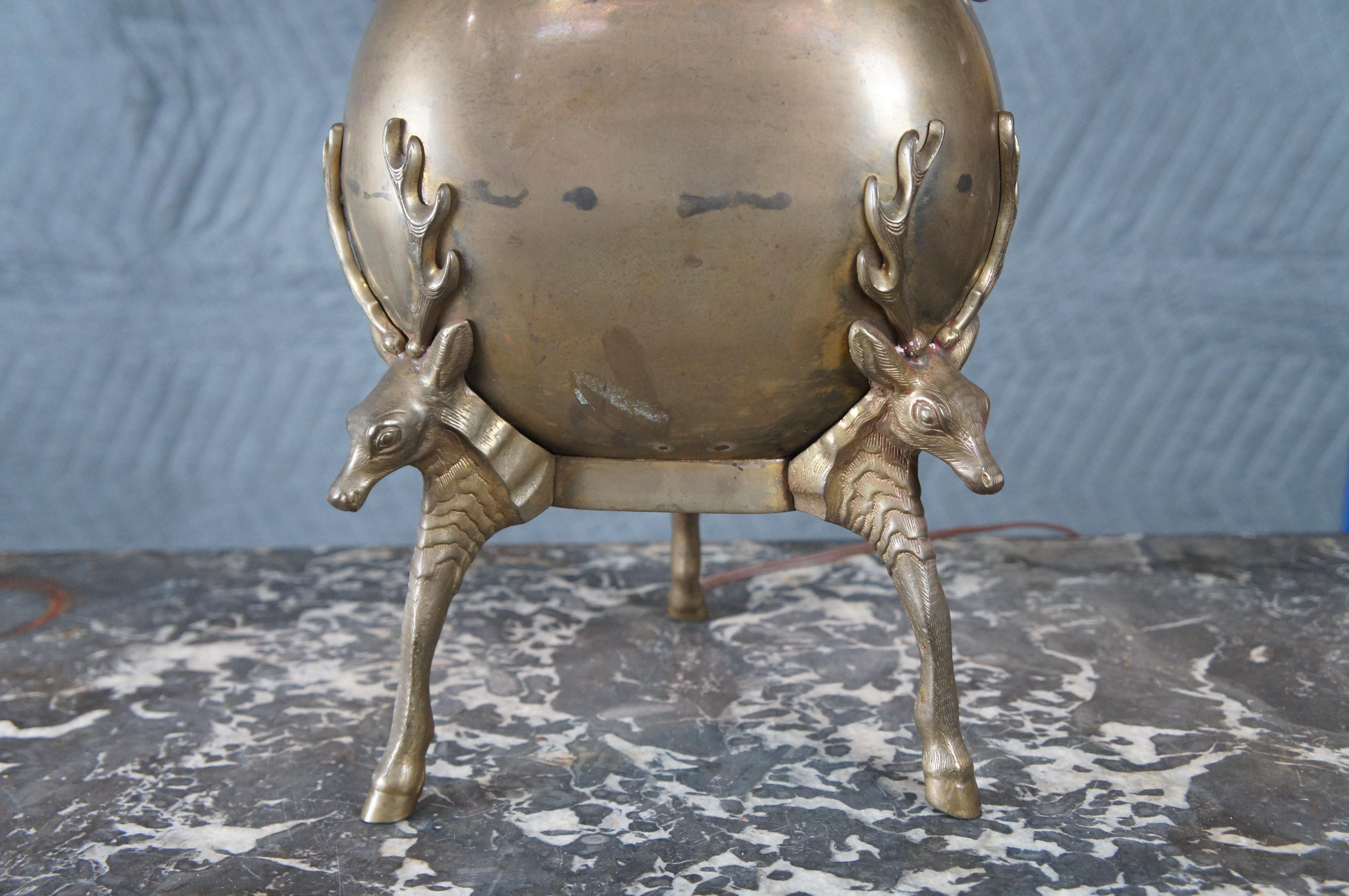 Late 20th Century Vintage Chapman Brass Urn Figural Footed Stag Elk Table Buffet Lamp Hoof Feet For Sale