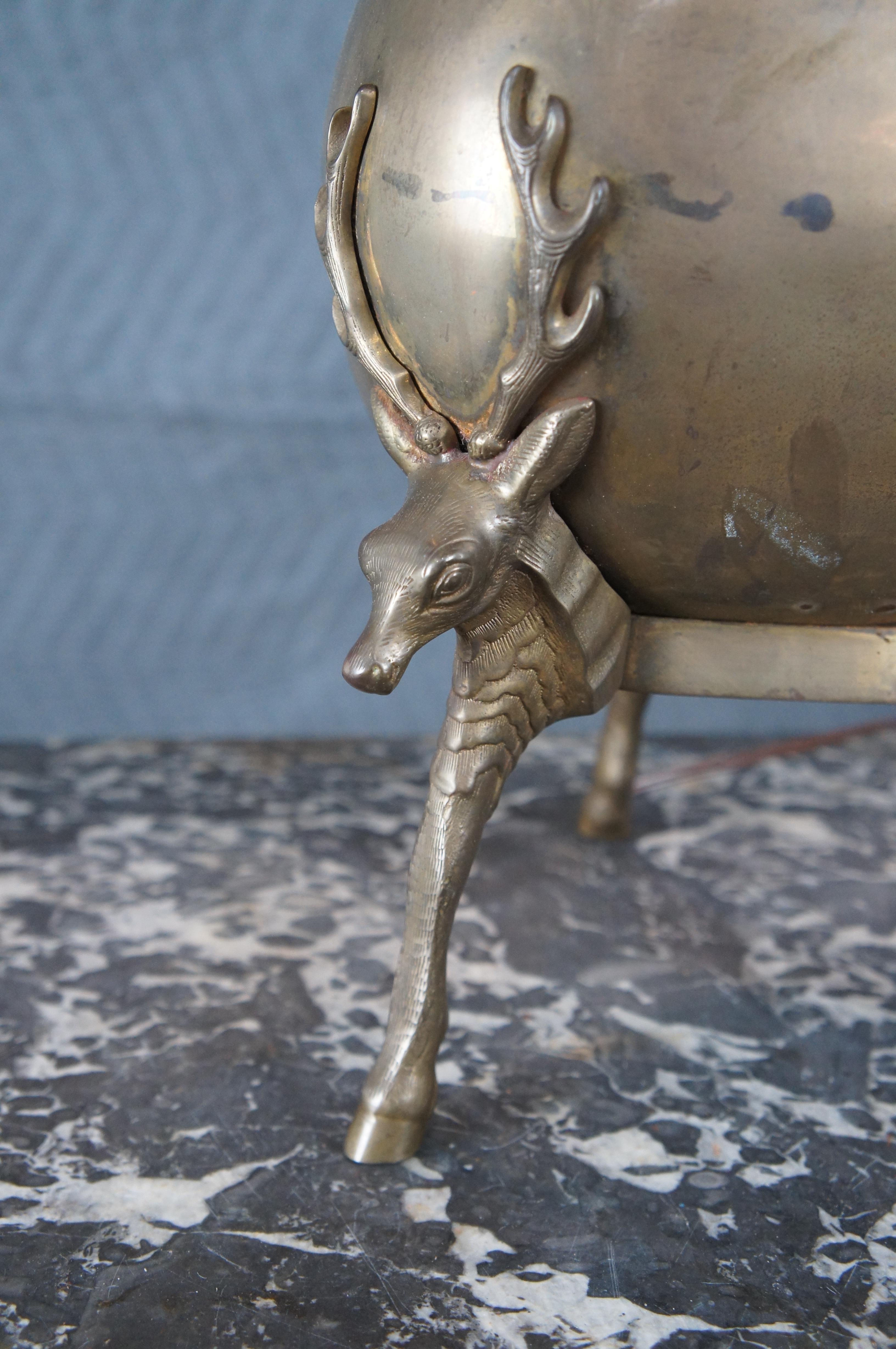Vintage Chapman Brass Urn Figural Footed Stag Elk Table Buffet Lamp Hoof Feet For Sale 1