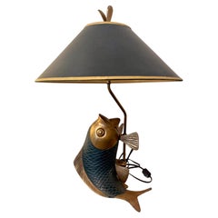 Vintage Chapman Bronze Koi Fish Table Lamp, Hollywood Regency, 1981