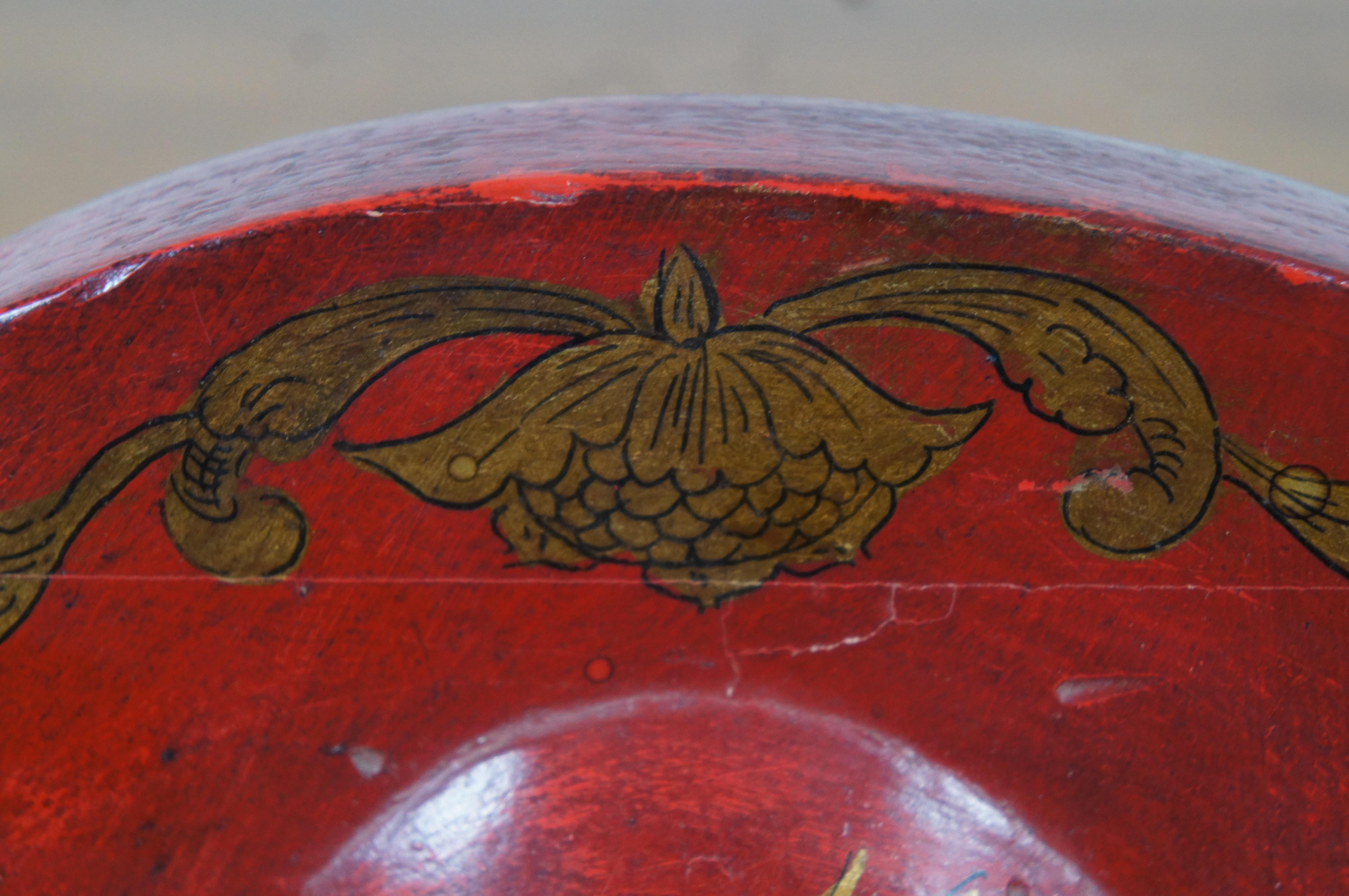 Vieux miroir chinoiserie écarlate anglais de style William & Mary en laque japonaise en vente 6