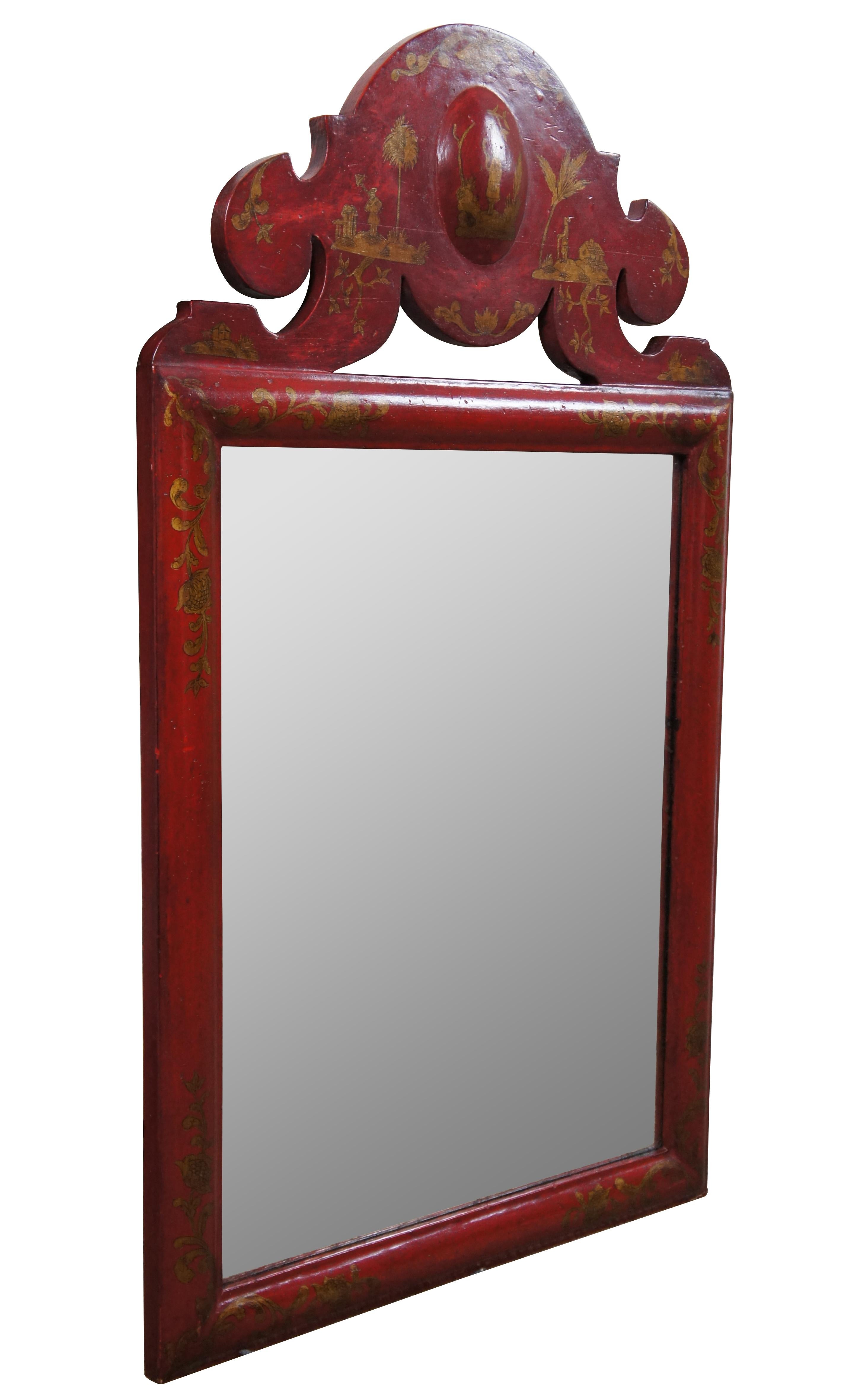 Chinoiseries Vieux miroir chinoiserie écarlate anglais de style William & Mary en laque japonaise en vente