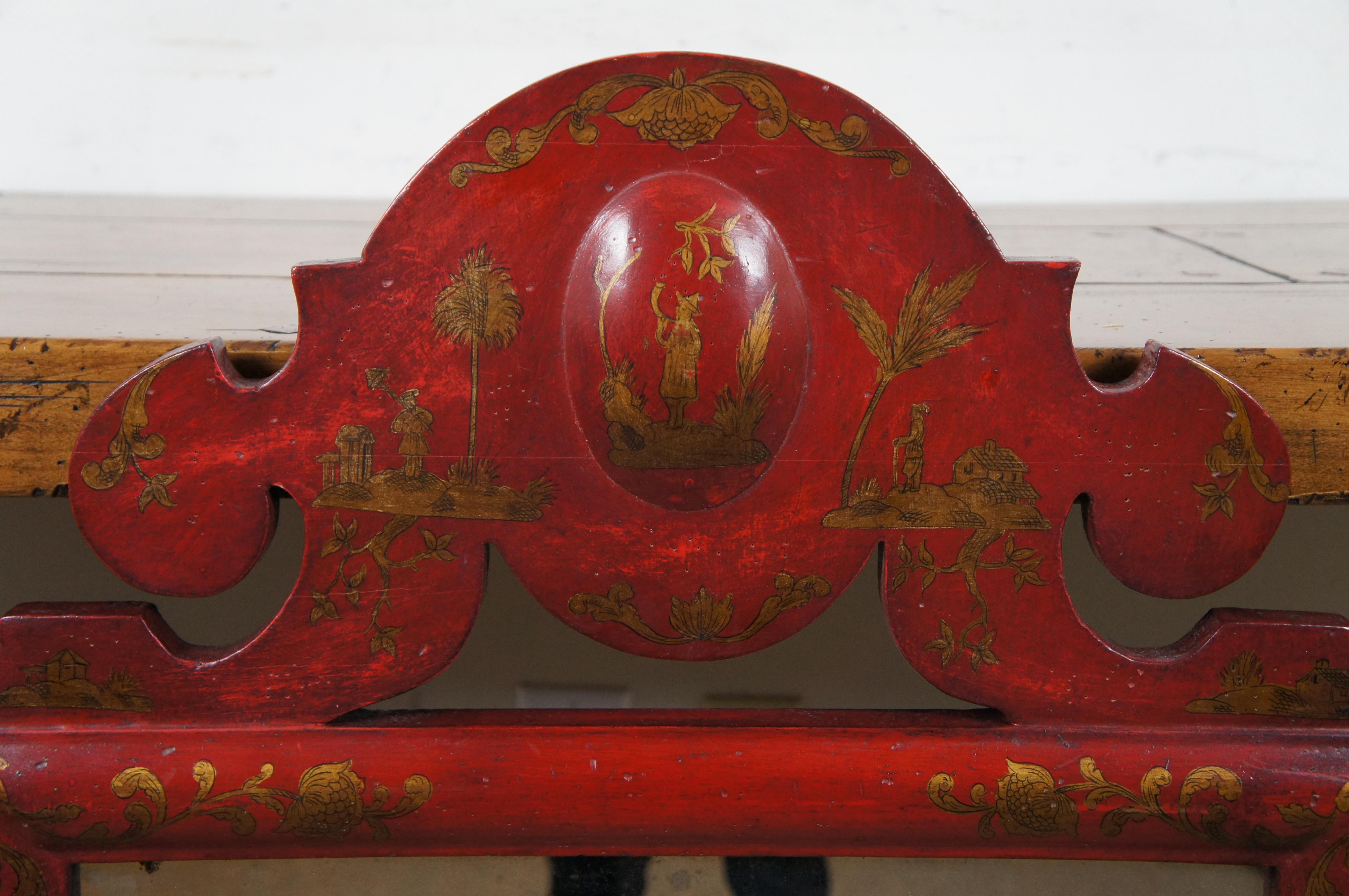 Vieux miroir chinoiserie écarlate anglais de style William & Mary en laque japonaise Bon état - En vente à Dayton, OH