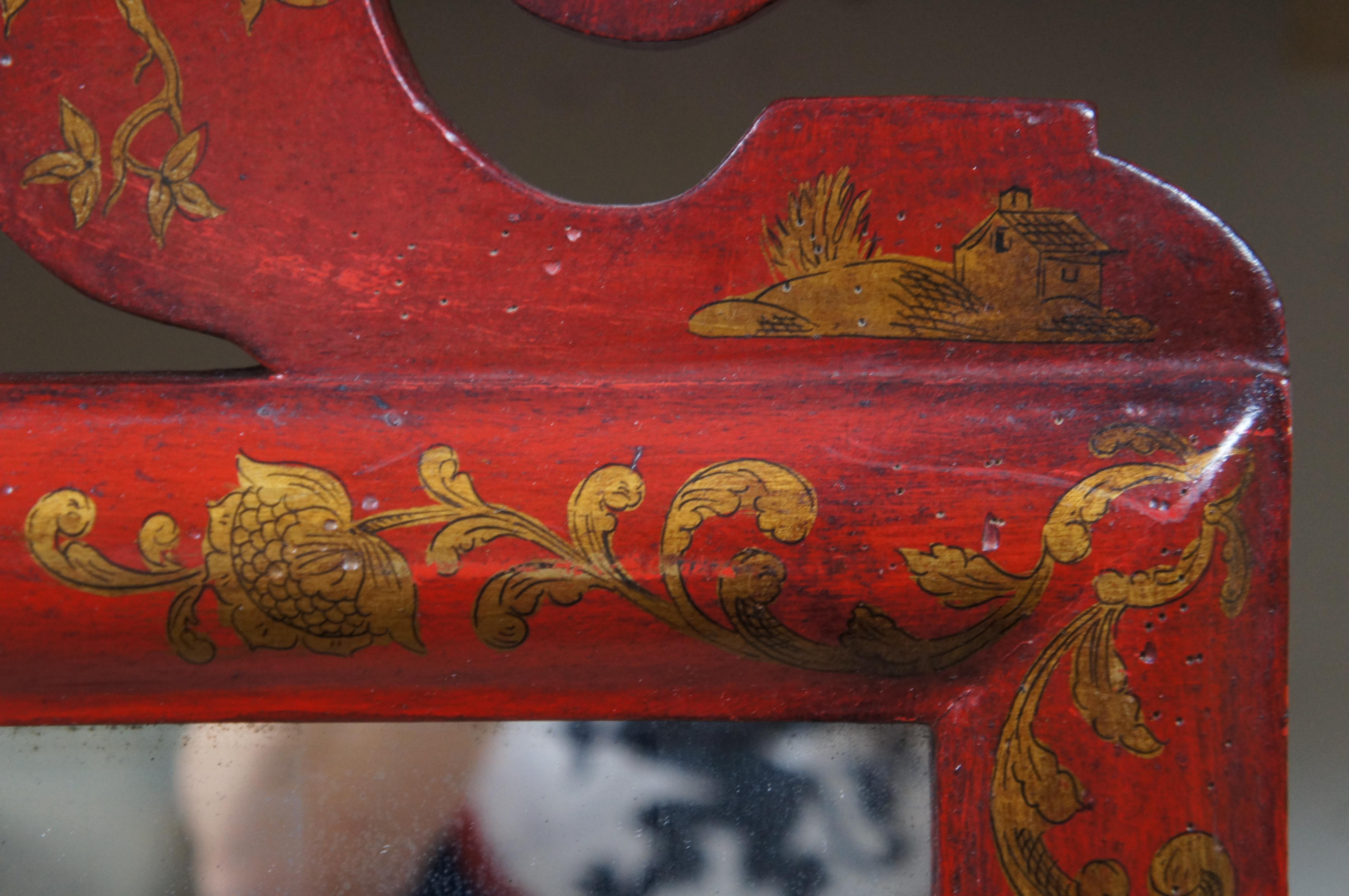 Miroir Vieux miroir chinoiserie écarlate anglais de style William & Mary en laque japonaise en vente