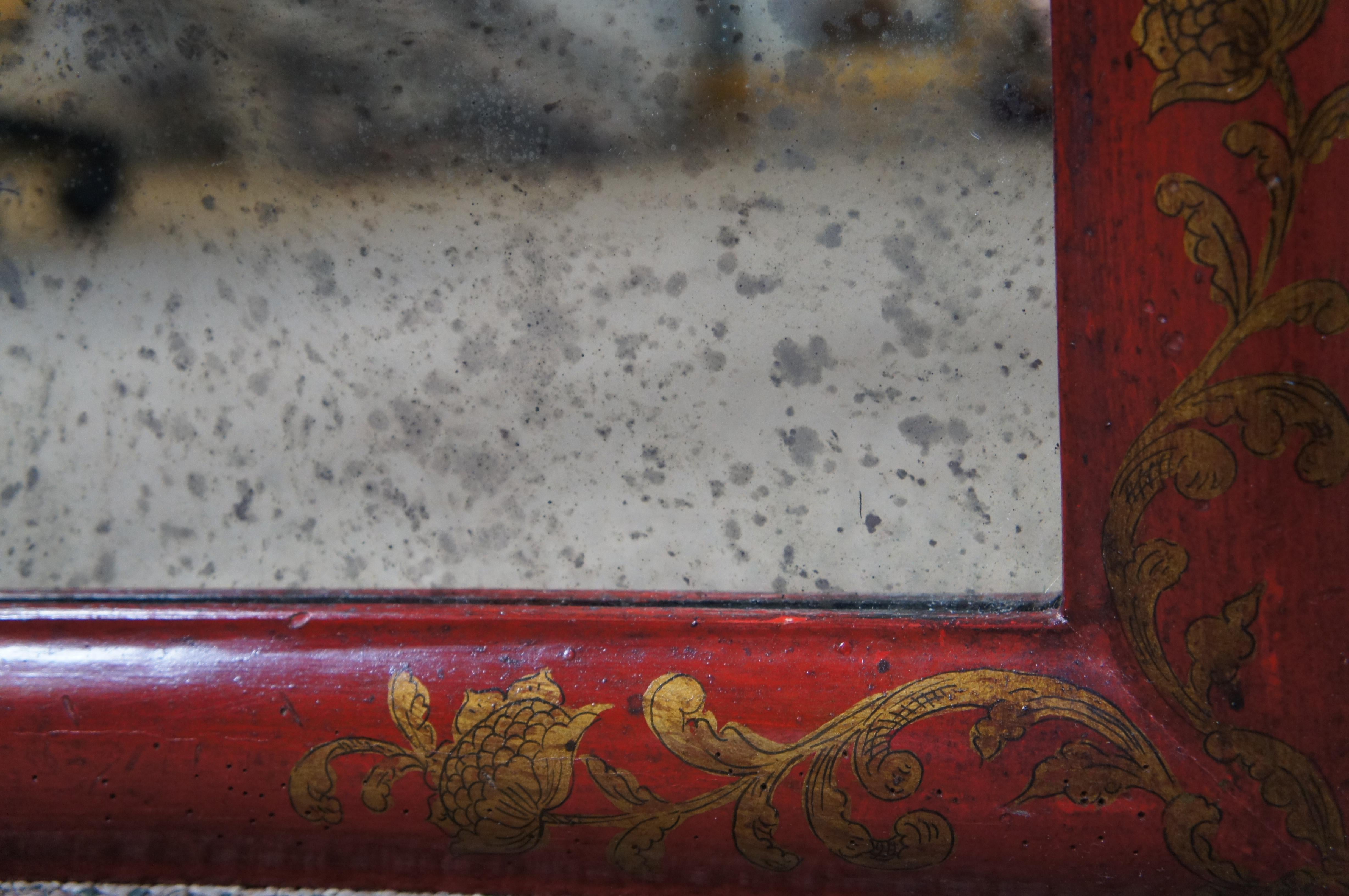 Vieux miroir chinoiserie écarlate anglais de style William & Mary en laque japonaise en vente 2