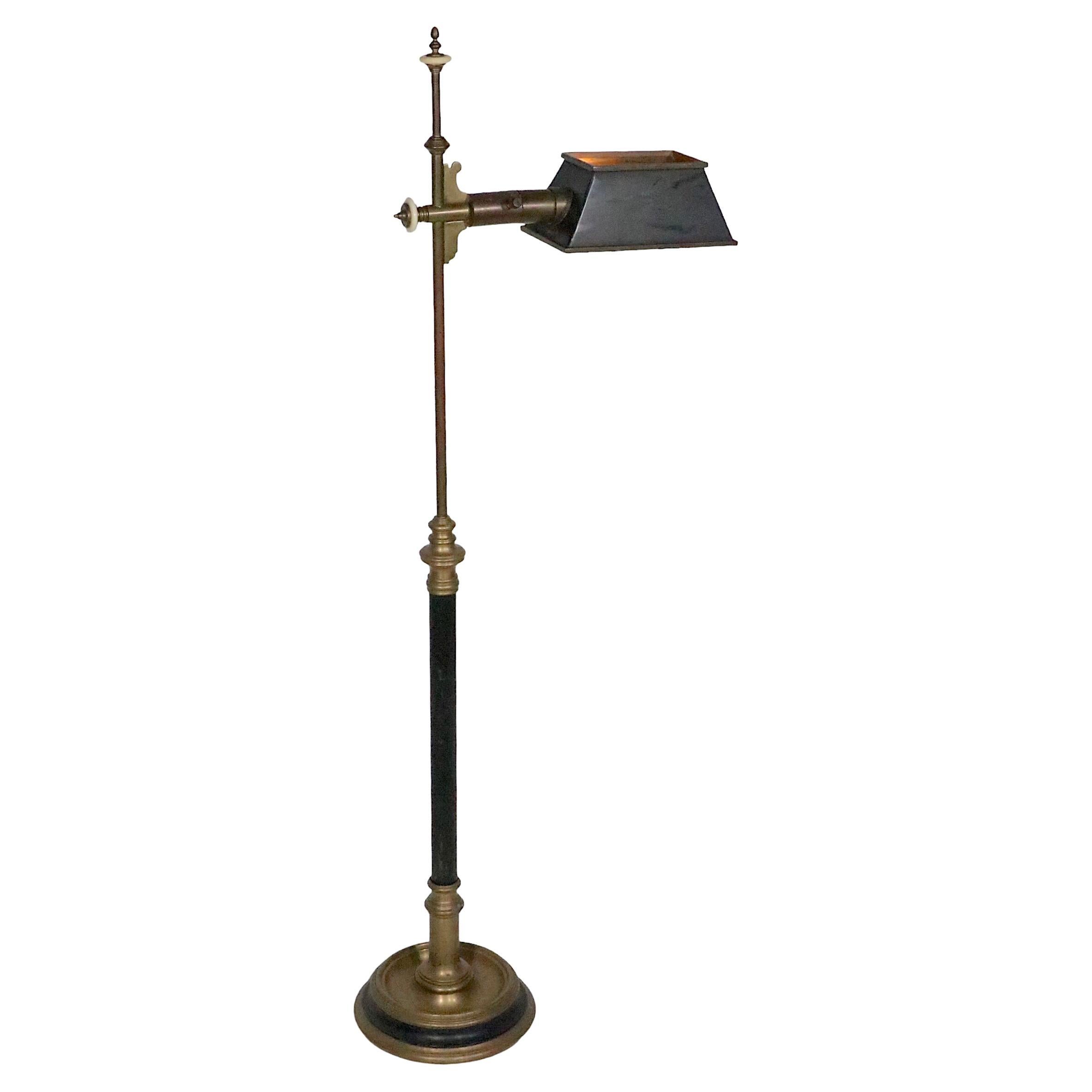 Vintage Chapman Floor Lamp of Black and Brass circa 1980 For Sale