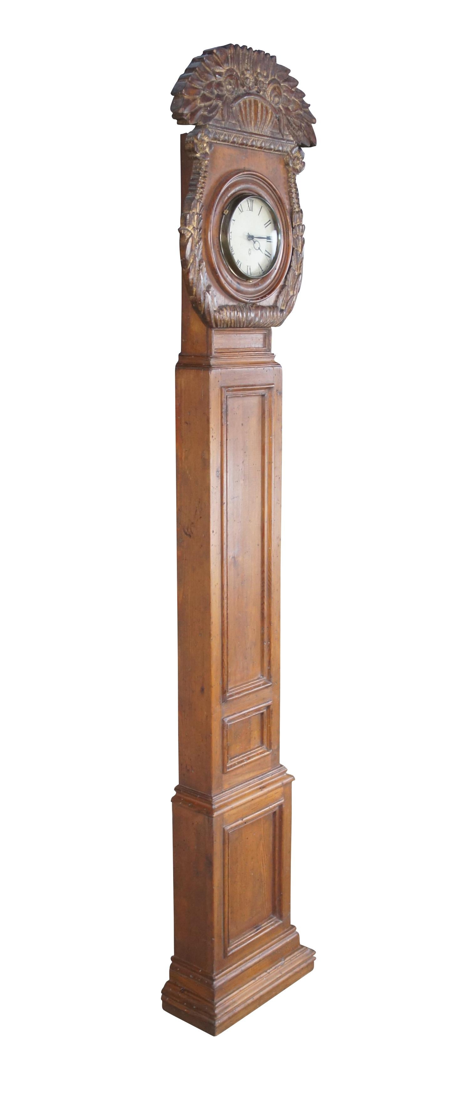 Vintage Chapman Gustavian Distressed Pine Longcase Grandfather Case Clock Spain In Good Condition In Dayton, OH