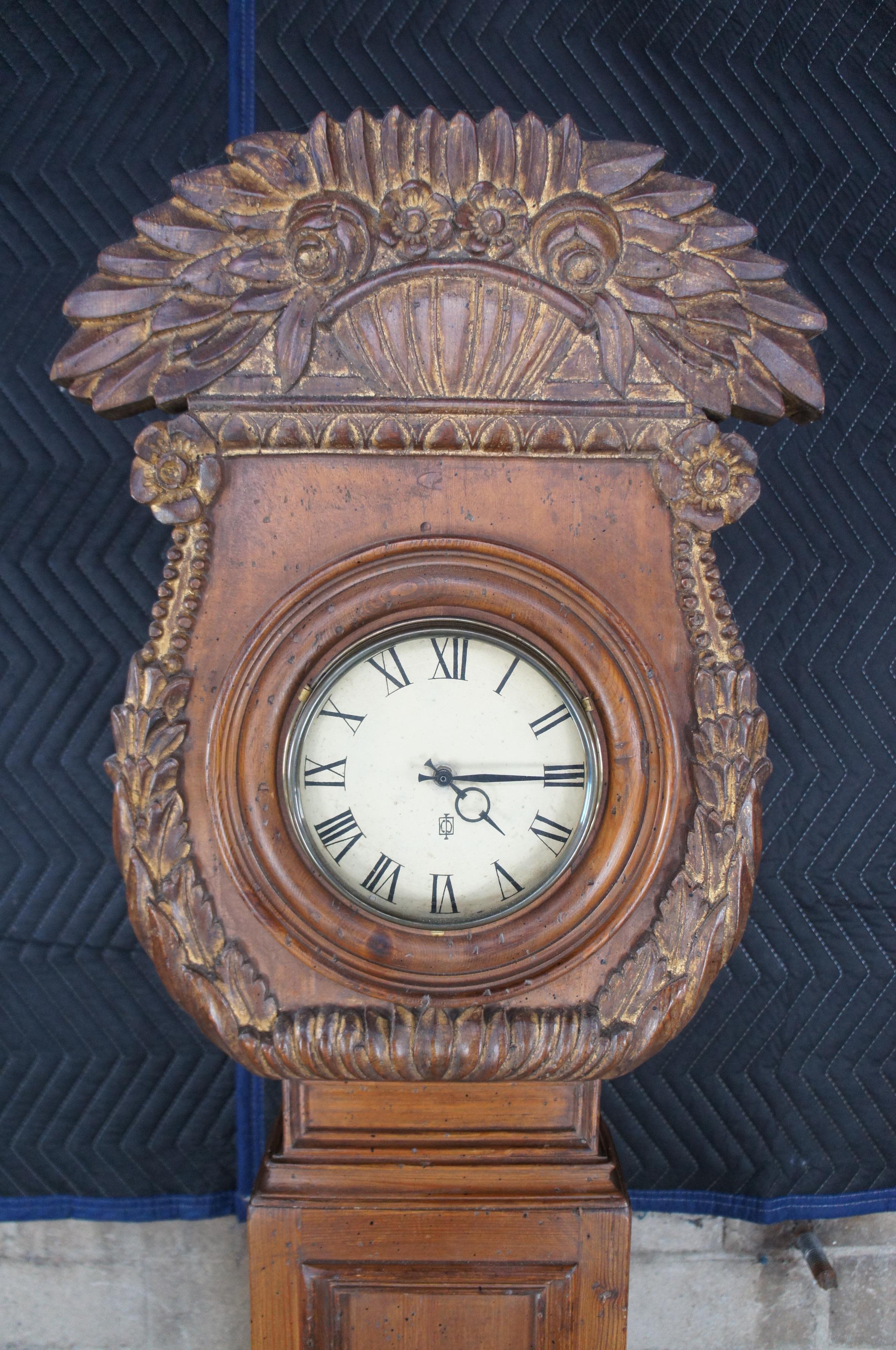 20th Century Vintage Chapman Gustavian Distressed Pine Longcase Grandfather Case Clock Spain