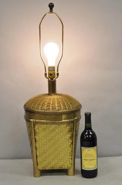 Vintage Chapman Hollywood Regency English Style Brass Woven Basket Table Lamp
