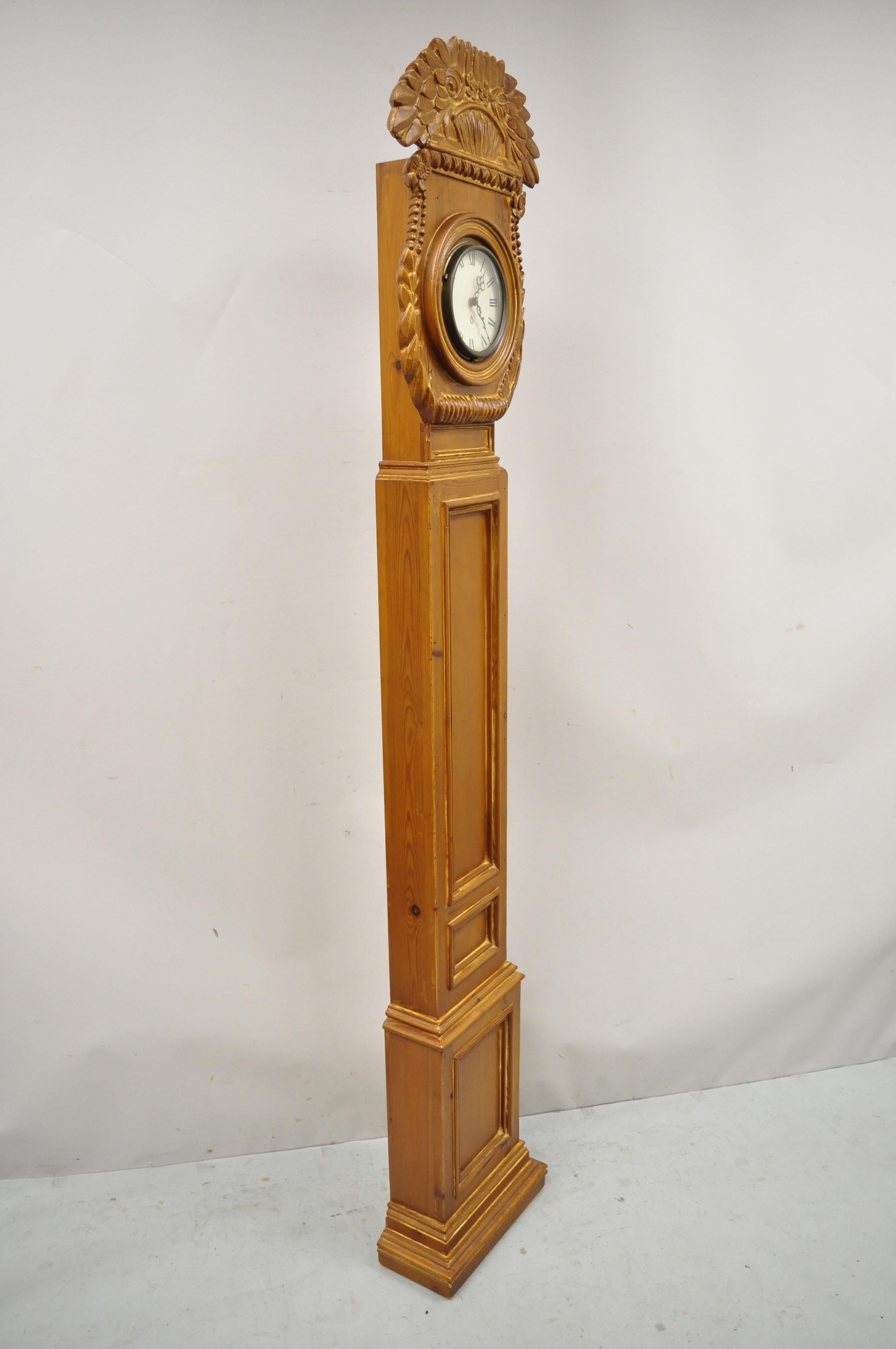 Vintage Chapman Longcase Grandfather Grandaughter Pine Wood Case Clock Spain In Good Condition For Sale In Philadelphia, PA