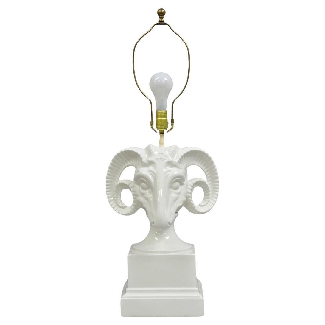Vintage Chapman Neoclassical Rams Head White Porcelain Blanc de Chine Table Lamp