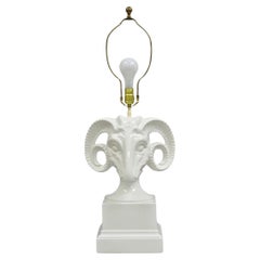 Vintage Chapman Neoclassical Rams Head White Porcelain Blanc de Chine Table Lamp