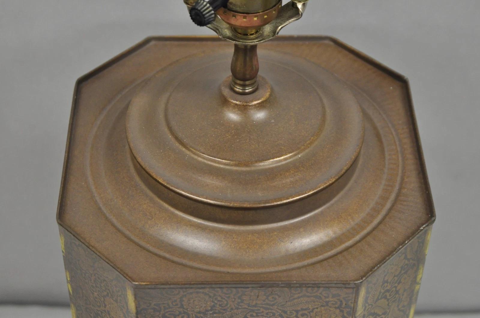 Vintage Chapman Oriental English Metal Tea Canister Figural Painted Table Lamp For Sale 3