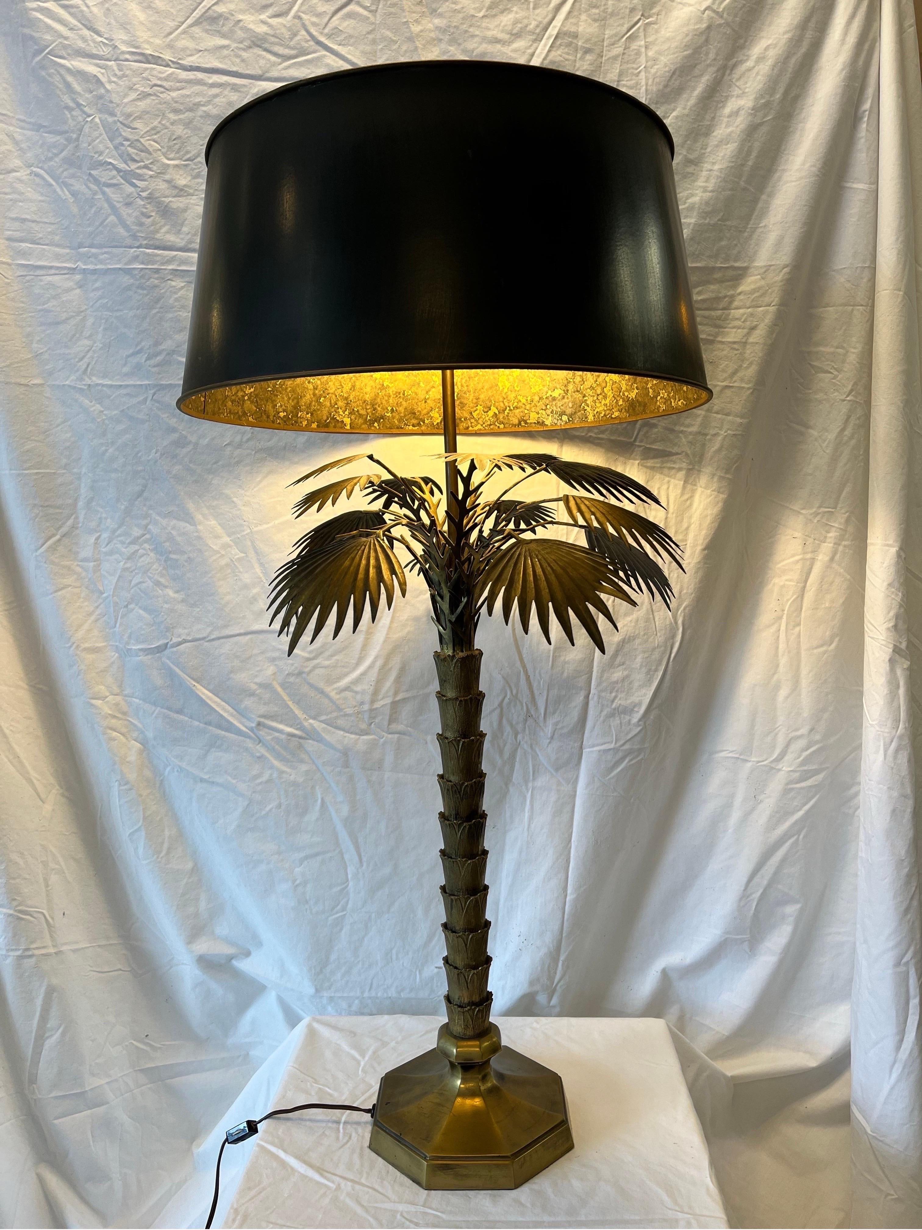Hollywood Regency Vintage Chapman Palm Tree Table Lamp with Original Diffuser and Oil Drop Shade