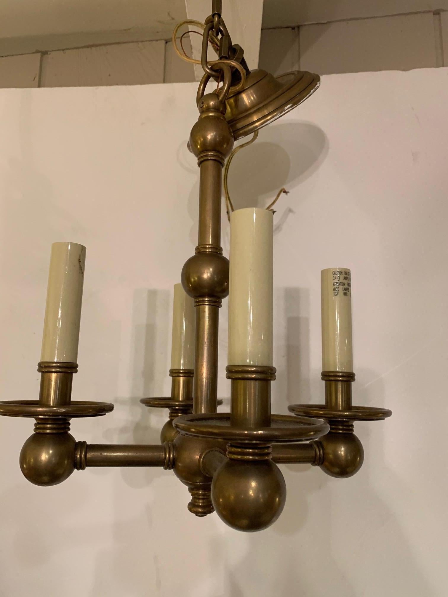 Vintage Chapman Solid Brass Medium Sized Chandelier In Excellent Condition In Hopewell, NJ