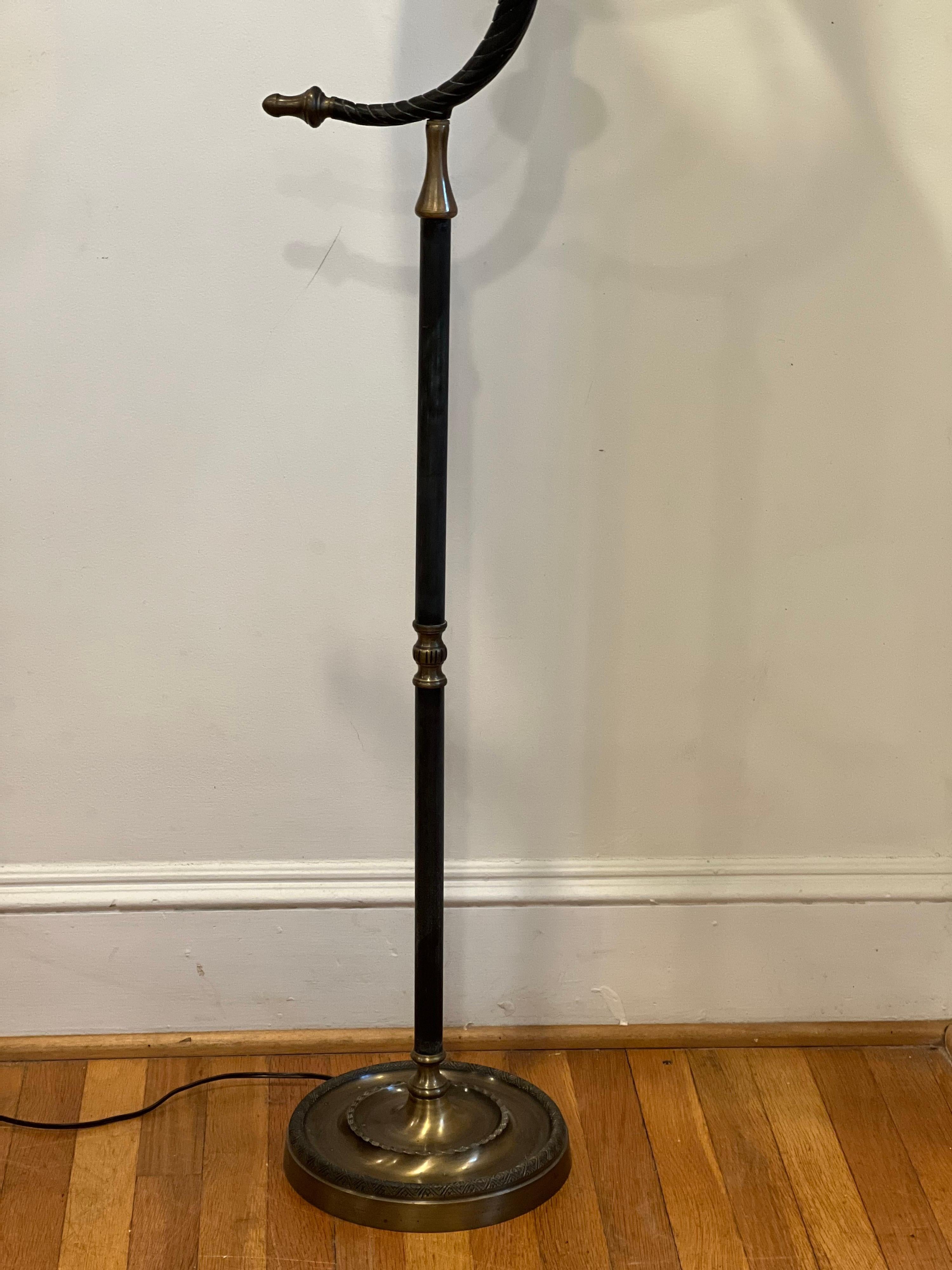 Vintage Chapman Style Bronze and Brass Faux Horn Floor Lamp In Good Condition For Sale In Los Angeles, CA