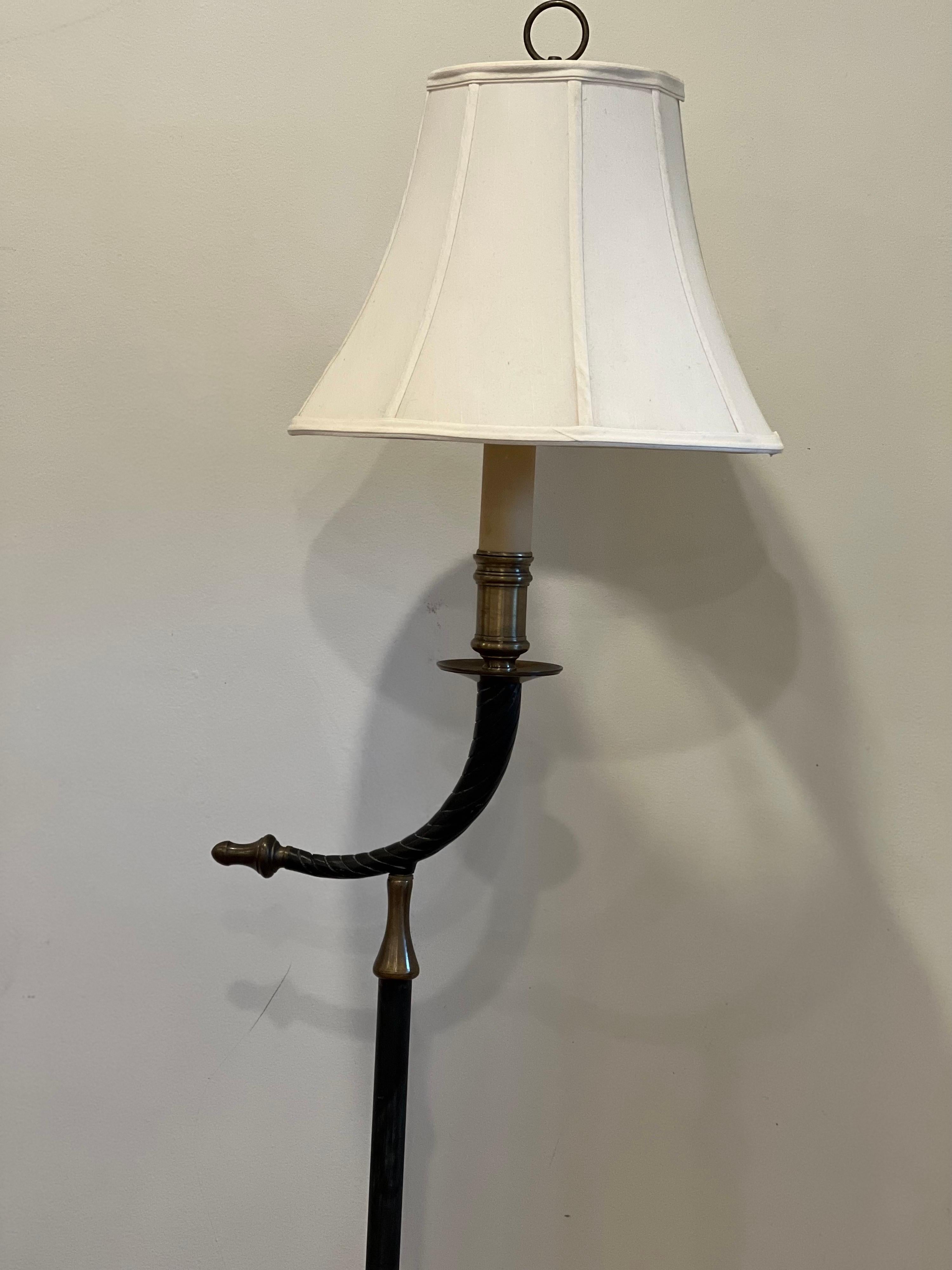 20th Century Vintage Chapman Style Bronze and Brass Faux Horn Floor Lamp For Sale