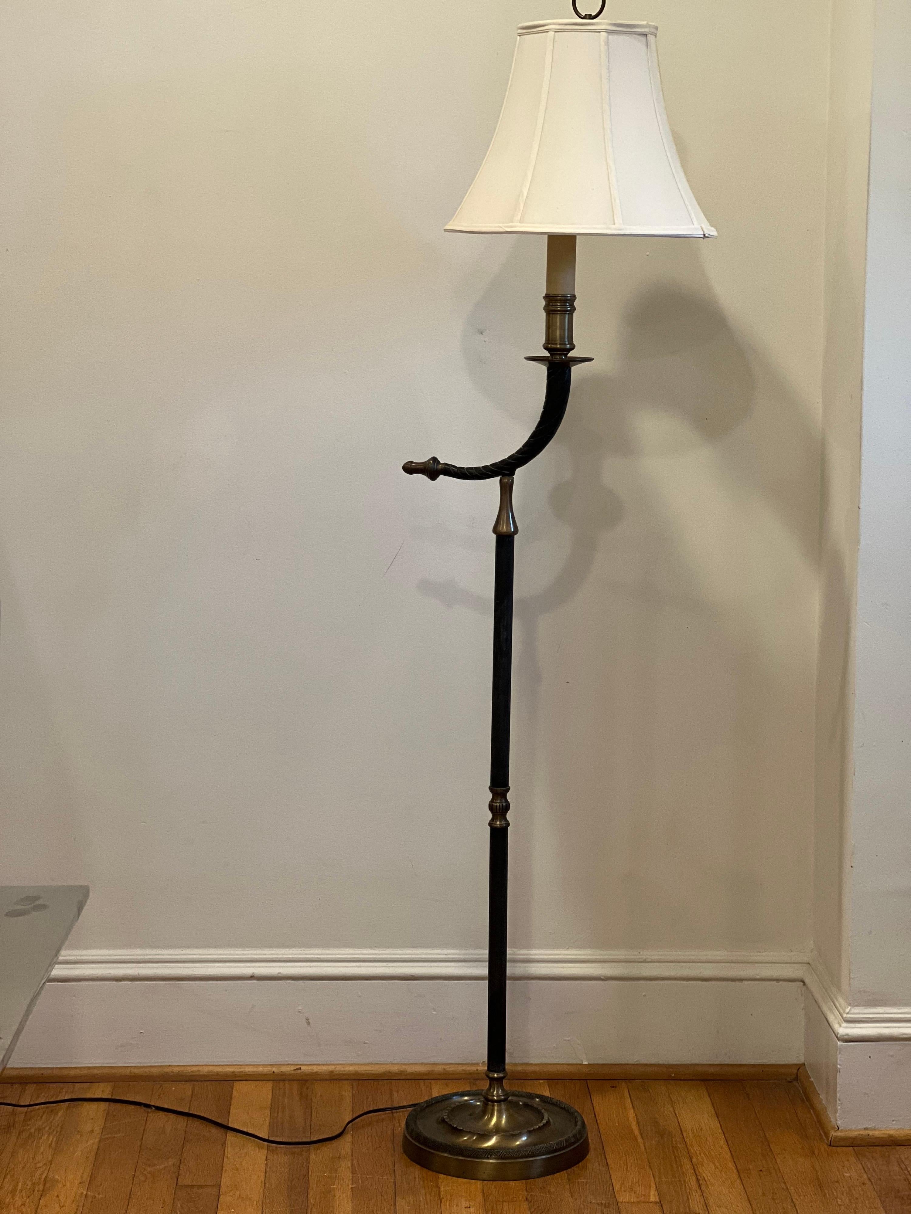 Vintage Chapman Style Bronze and Brass Faux Horn Floor Lamp For Sale 5