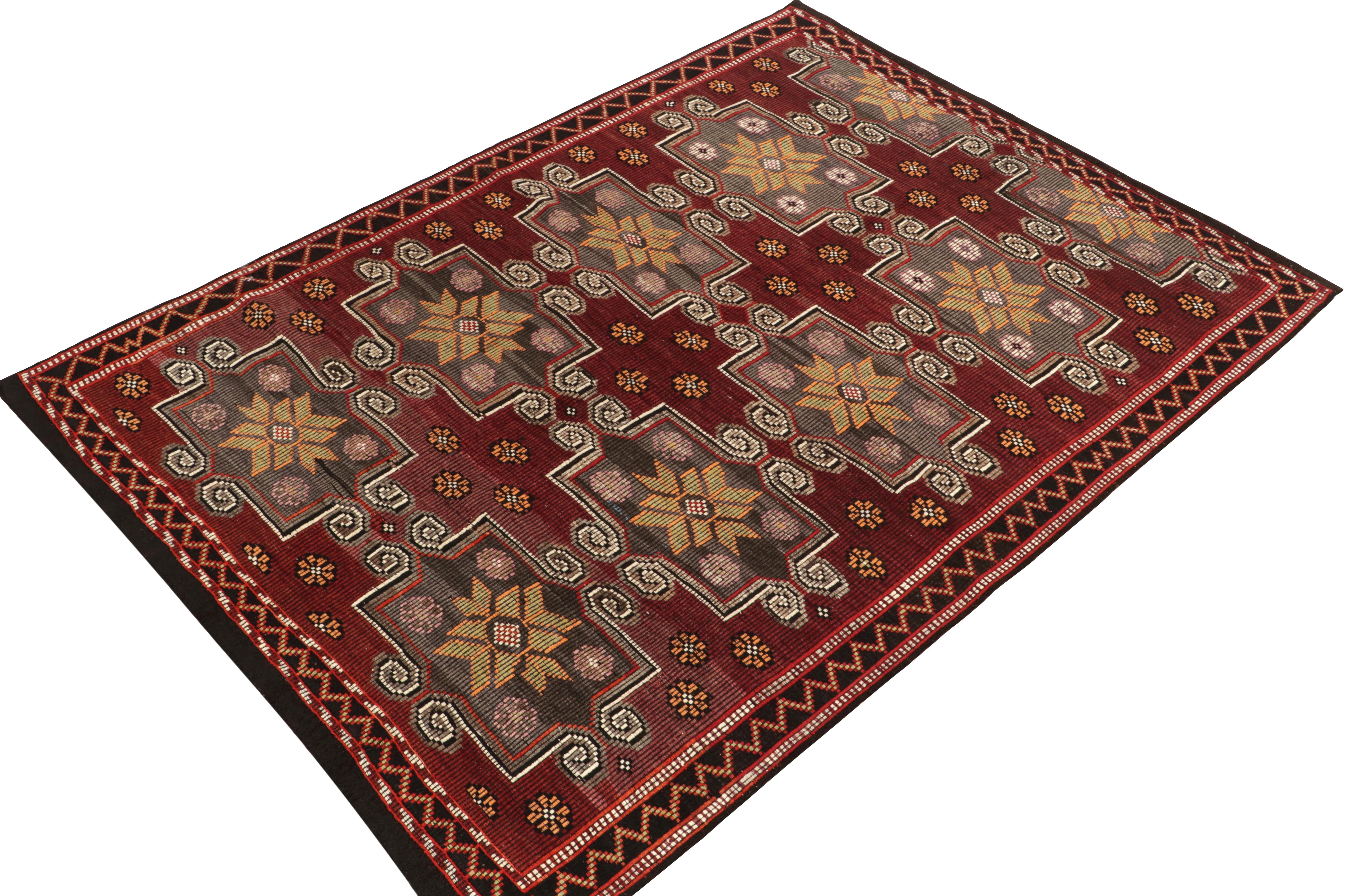 Turkish Vintage Chaput Kilim Rug in Red, Beige-Brown Geometric Floral by Rug & Kilim For Sale