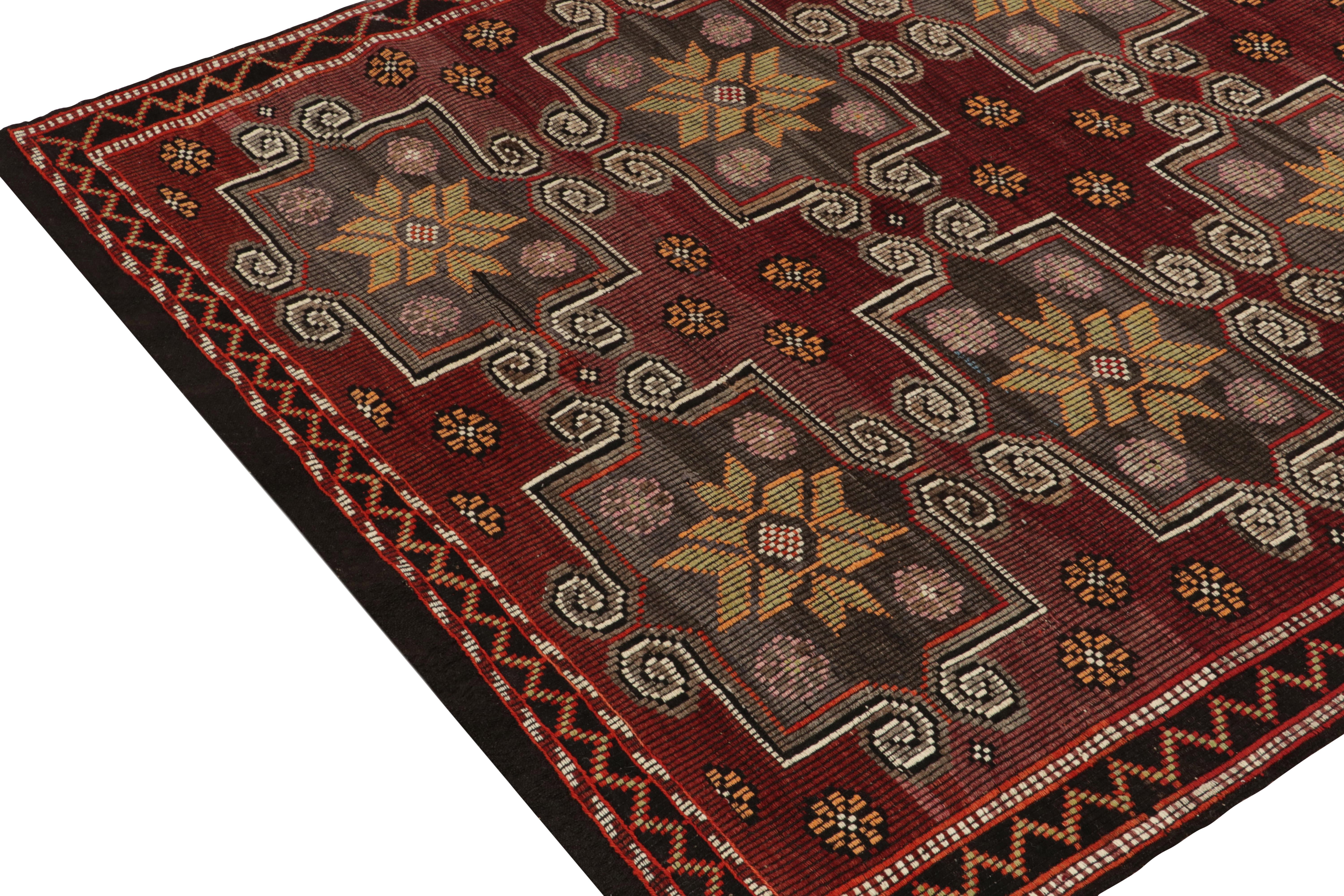 Hand-Knotted Vintage Chaput Kilim Rug in Red, Beige-Brown Geometric Floral by Rug & Kilim For Sale