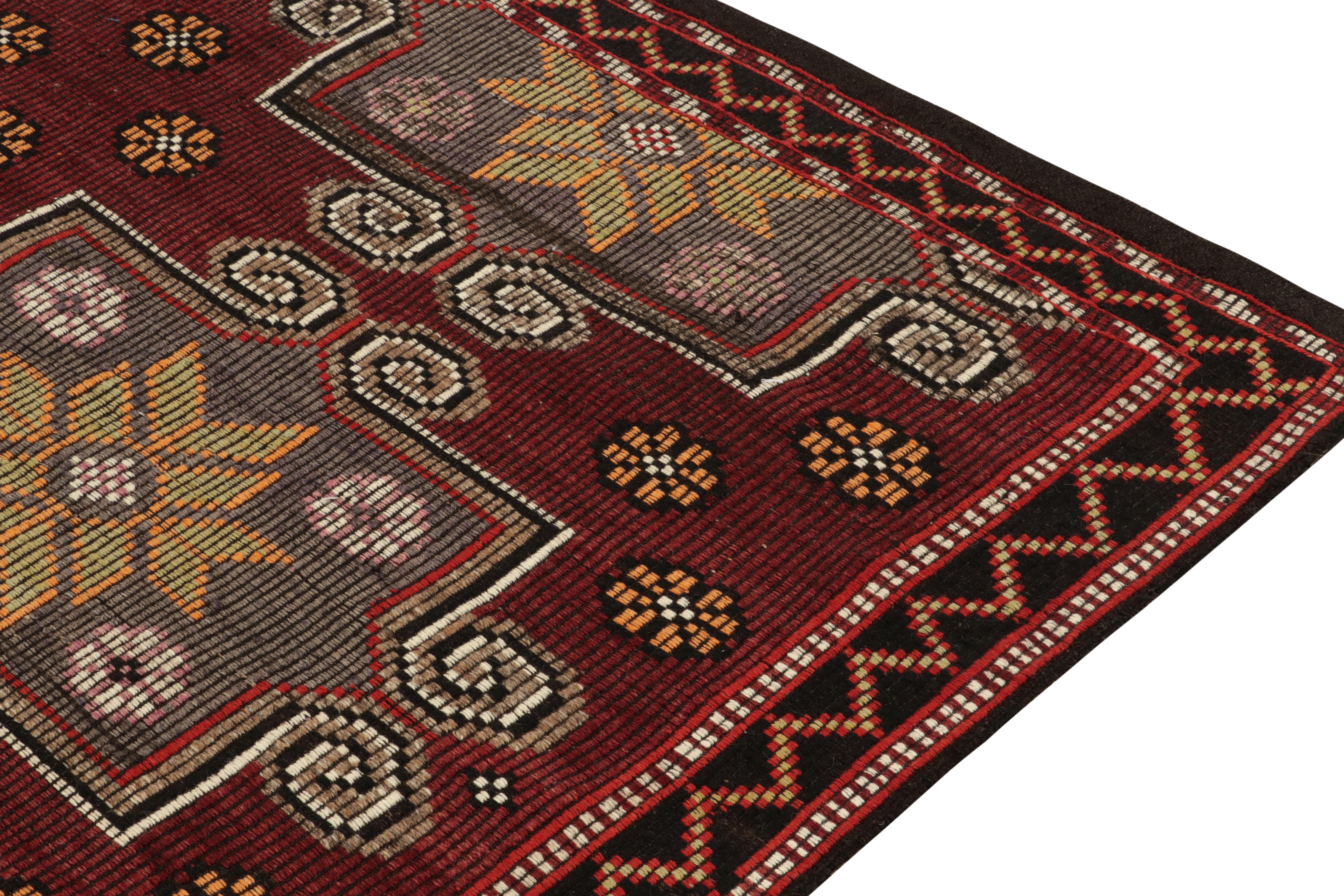Vintage Chaput Kilim Rug in Red, Beige-Brown Geometric Floral by Rug & Kilim In Good Condition For Sale In Long Island City, NY