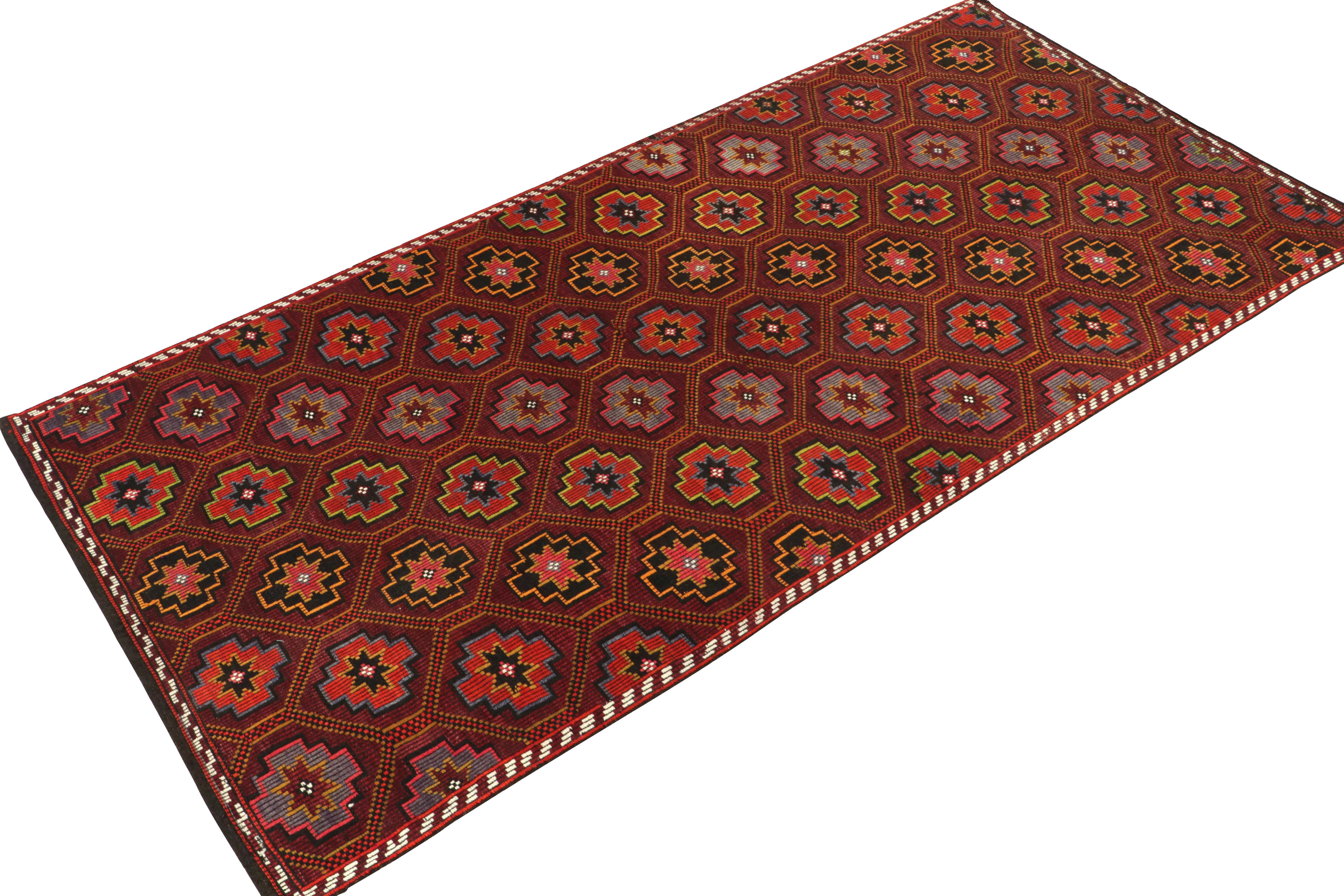 Turkish Vintage Chaput Kilim Rug in Red, Gold & Brown Geometric Patterns by Rug & Kilim For Sale