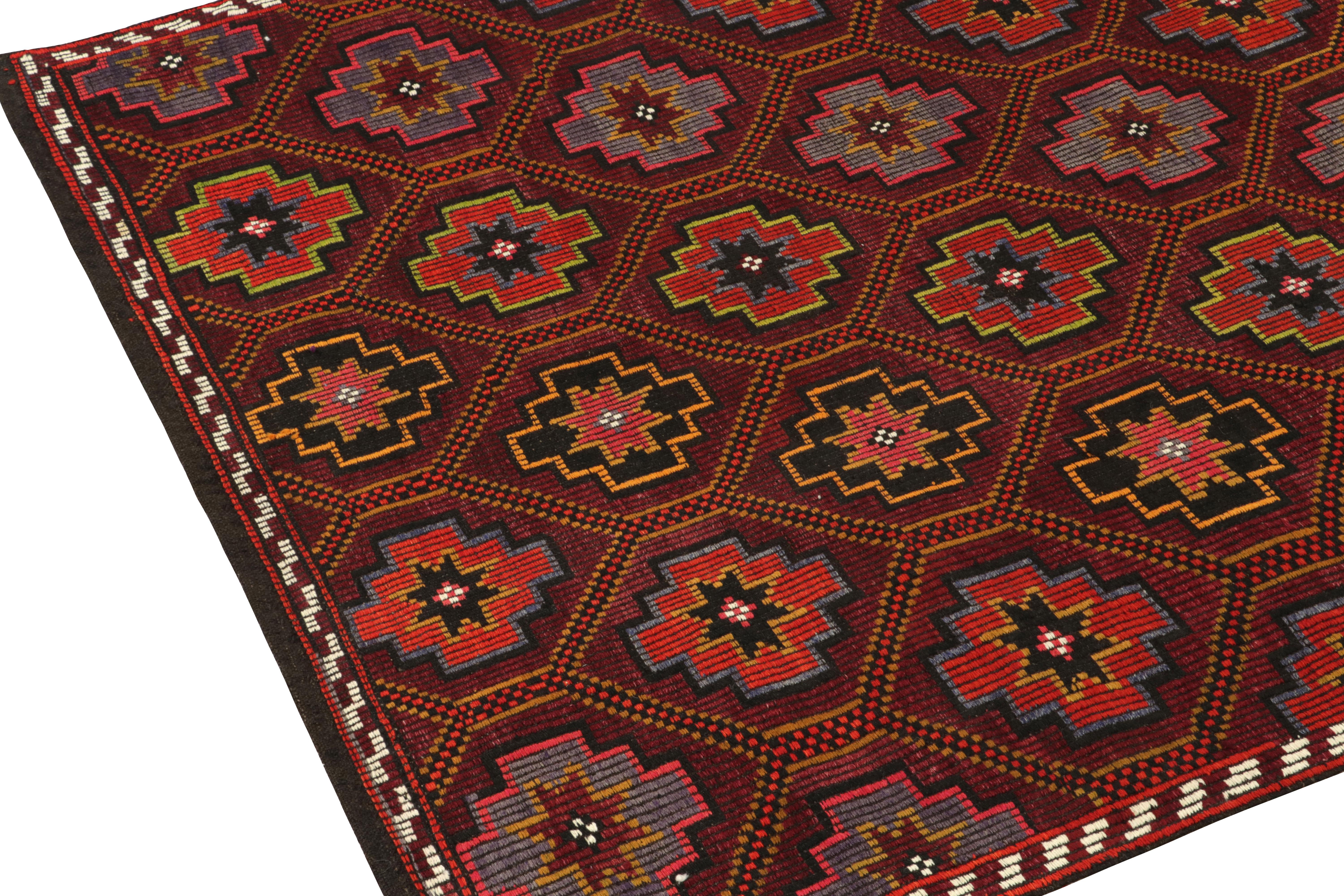 Hand-Knotted Vintage Chaput Kilim Rug in Red, Gold & Brown Geometric Patterns by Rug & Kilim For Sale