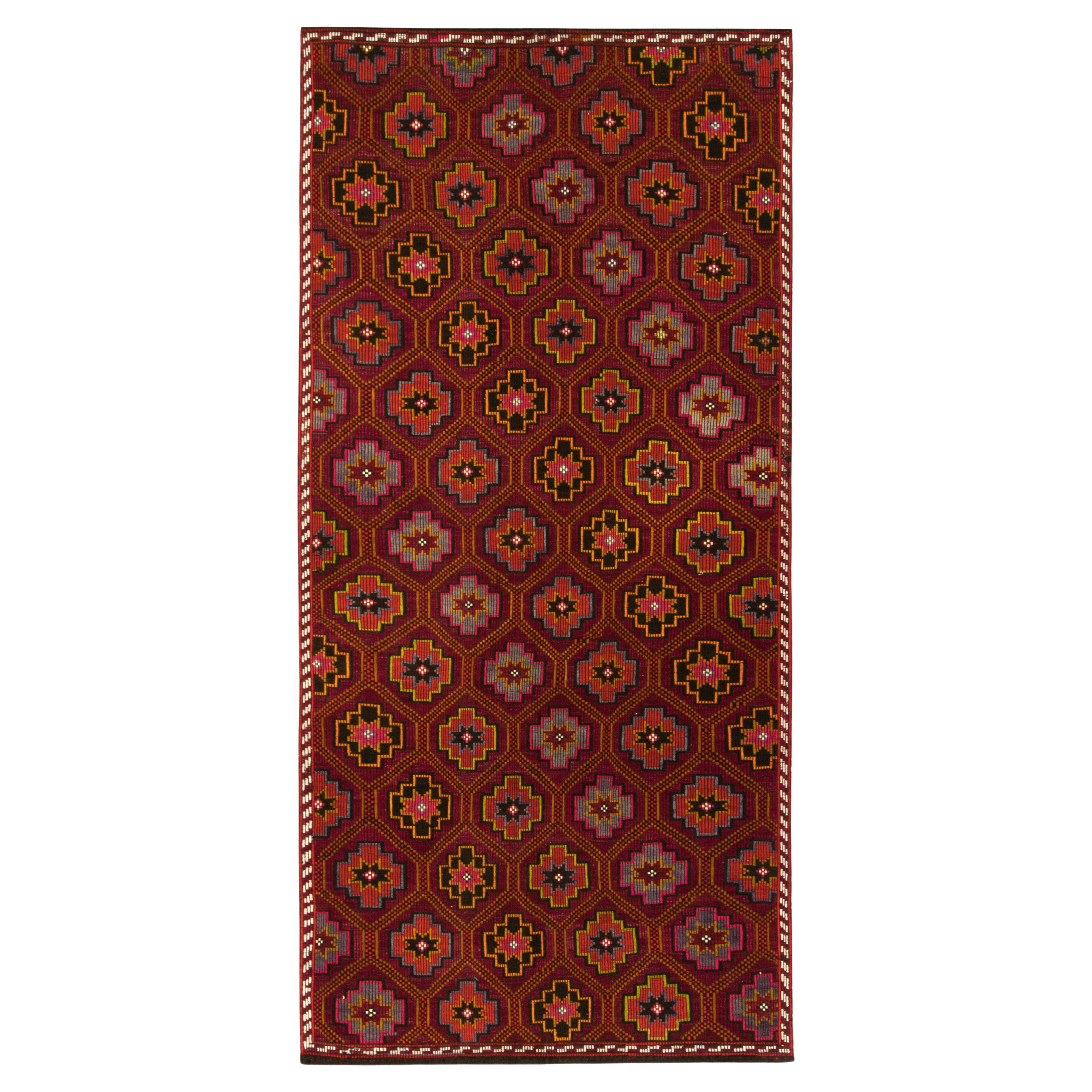Vintage Chaput Kilim Rug in Red, Gold & Brown Geometric Patterns by Rug & Kilim For Sale