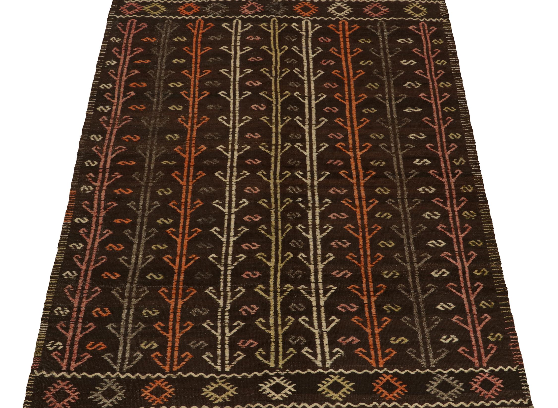 Turkish Vintage Chaput Style Kilim in Black, Orange, Grey Tribal Pattern by Rug & Kilim For Sale