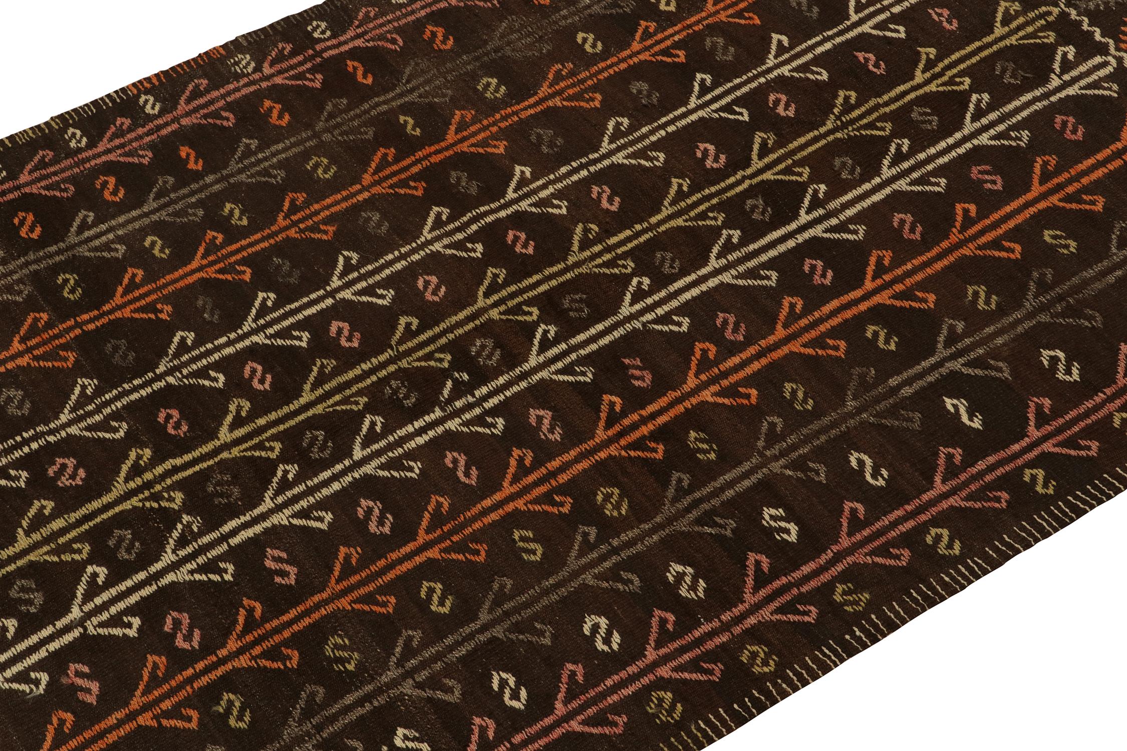 Hand-Knotted Vintage Chaput Style Kilim in Black, Orange, Grey Tribal Pattern by Rug & Kilim For Sale