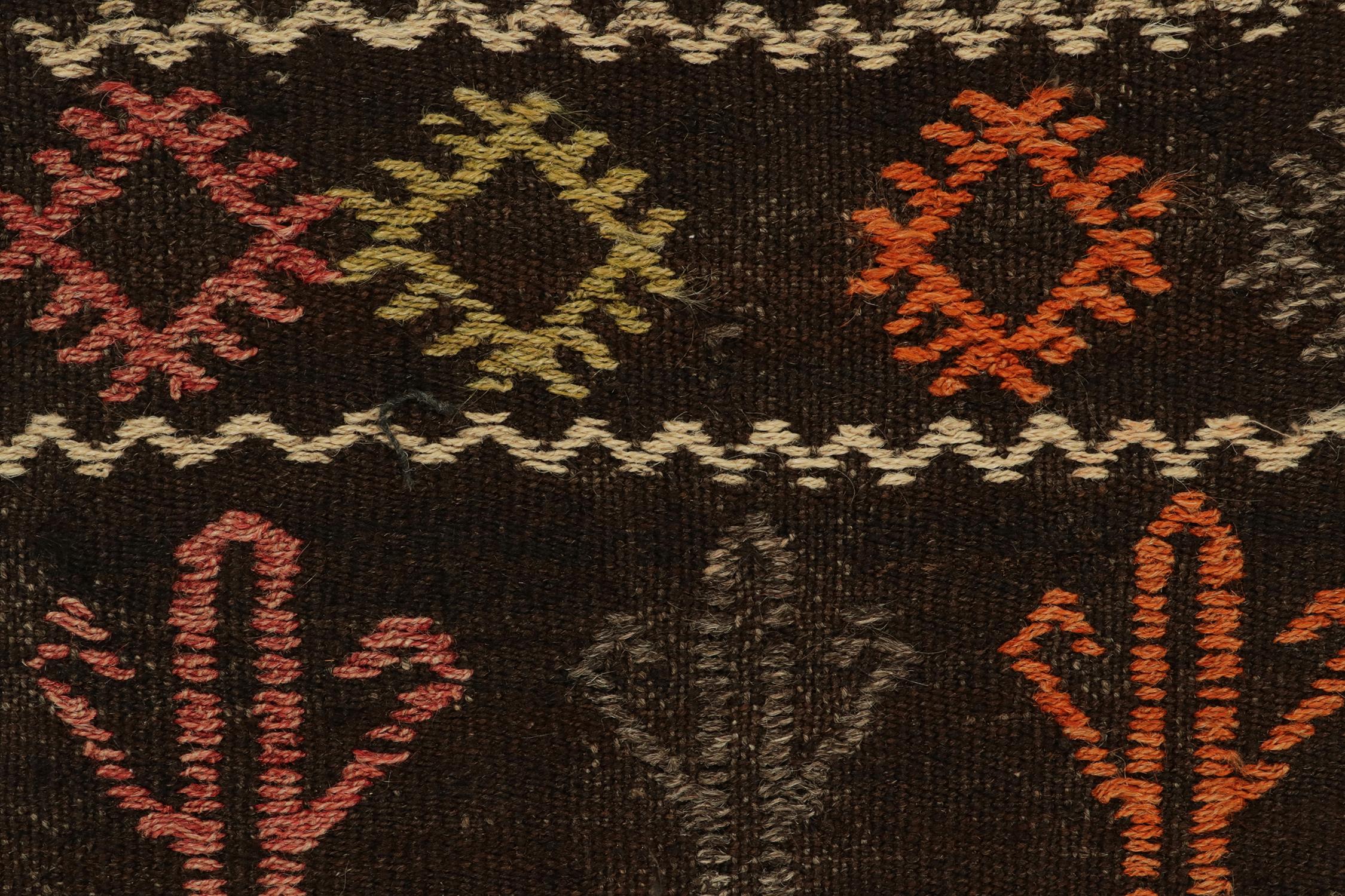 Mid-20th Century Vintage Chaput Style Kilim in Black, Orange, Grey Tribal Pattern by Rug & Kilim For Sale