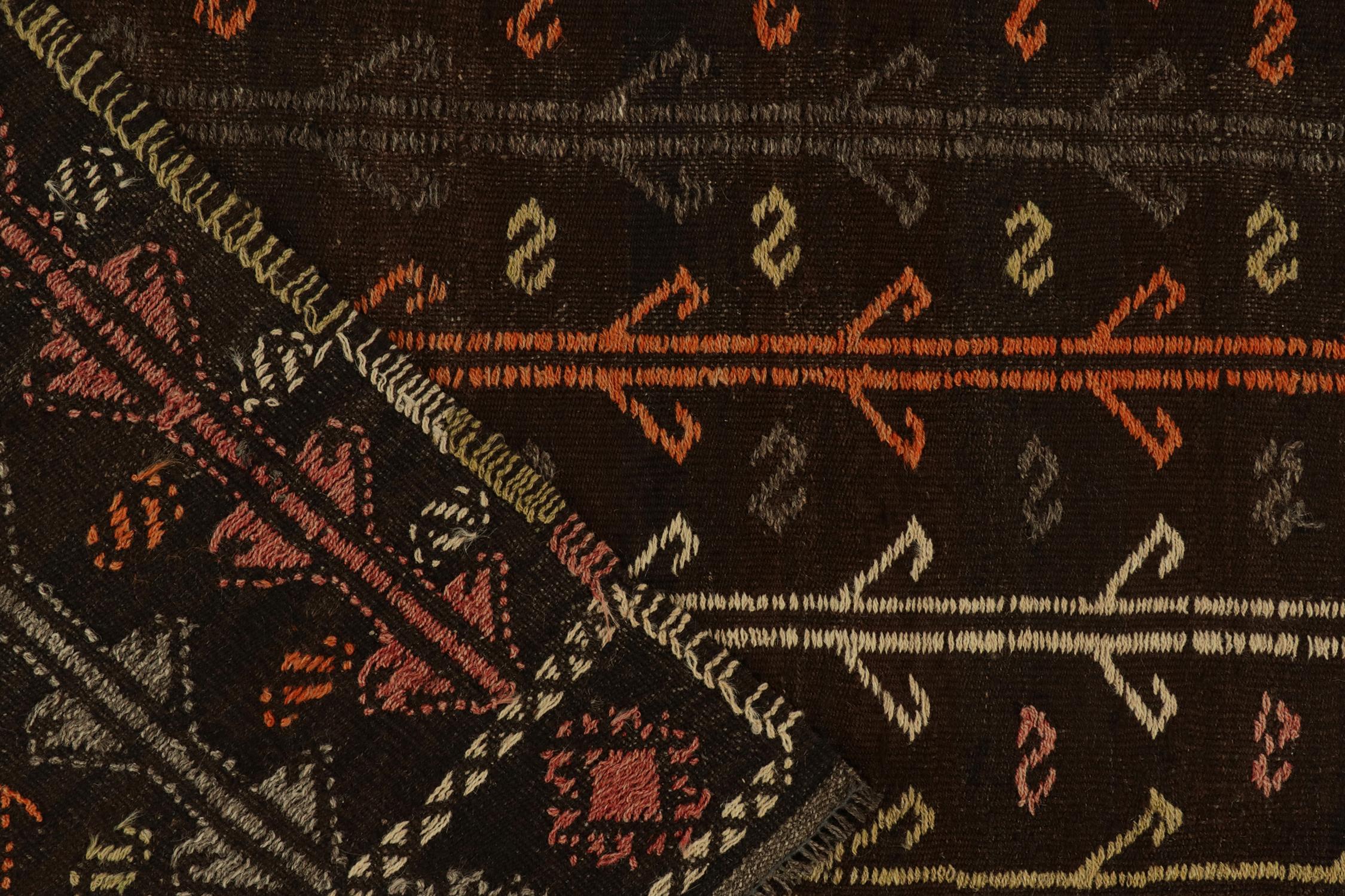 Wool Vintage Chaput Style Kilim in Black, Orange, Grey Tribal Pattern by Rug & Kilim For Sale